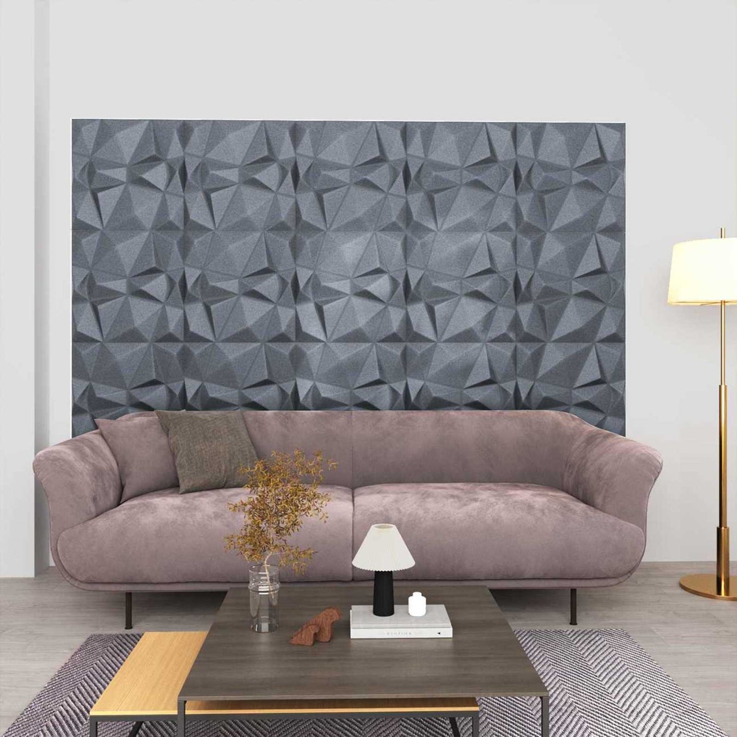 Vægpaneler 24 stk. 50 x 50 cm Diamond Grå XPS Skum