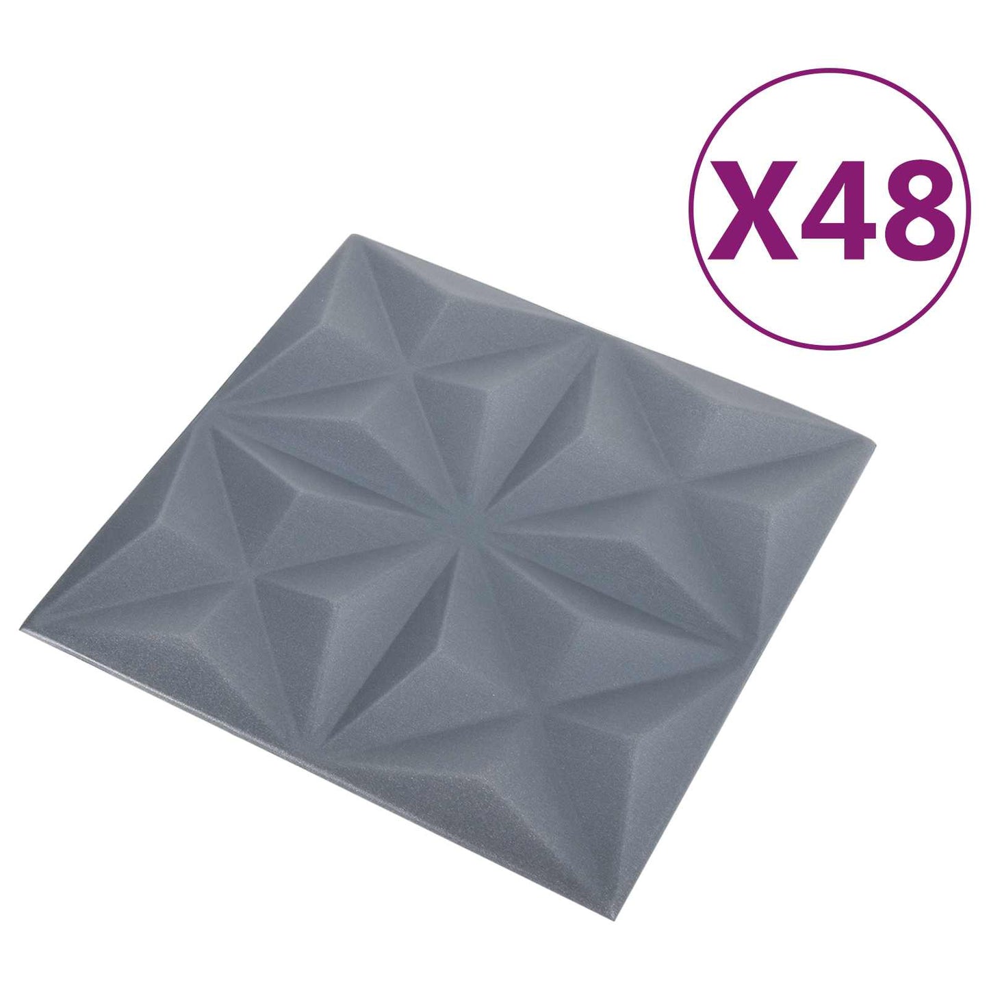 Vægpaneler 48 stk. 50 x 50 cm Origami Grå XPS Skum