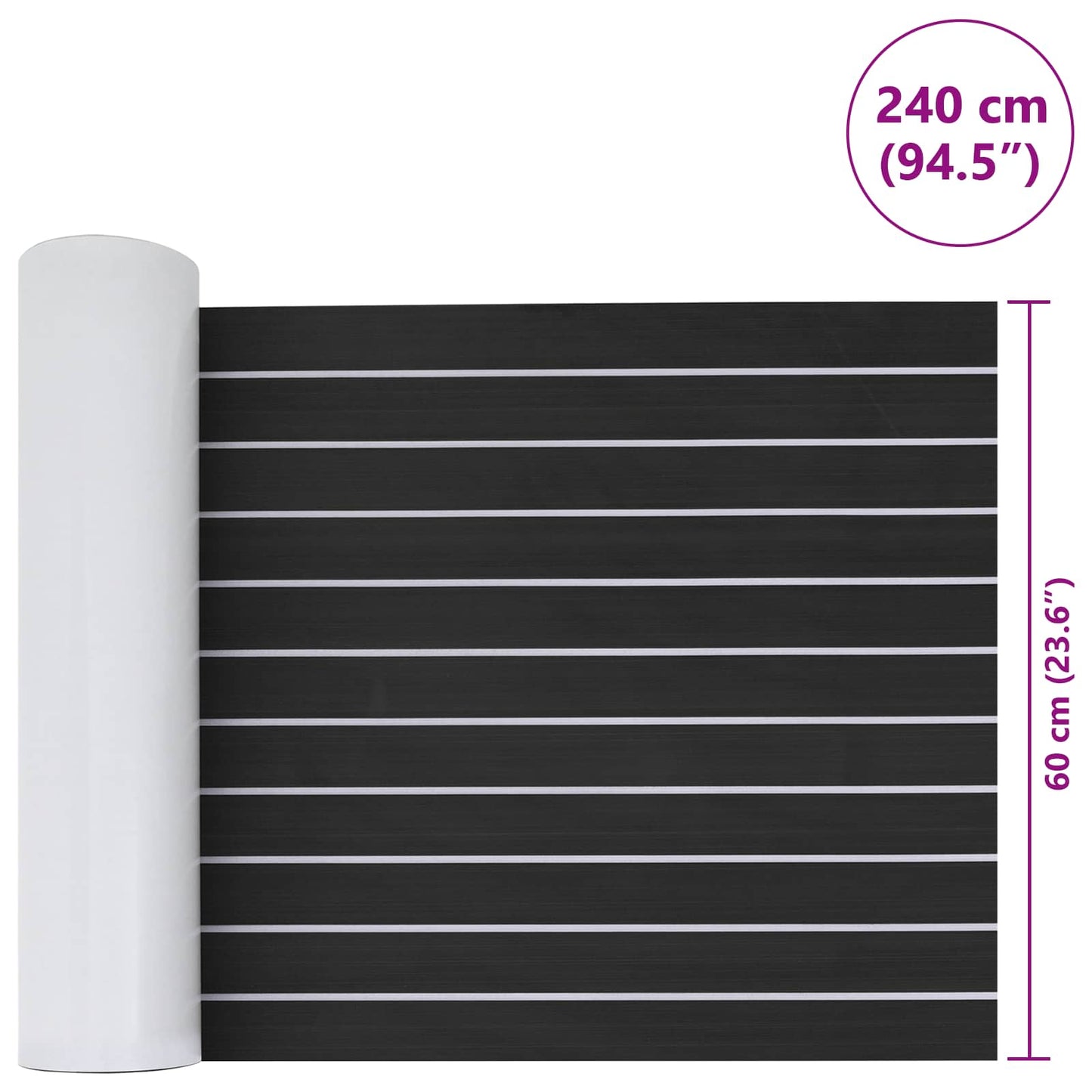 Bådmåtte Stribet Mørkegrå og Hvid 240 x 60 cm EVA