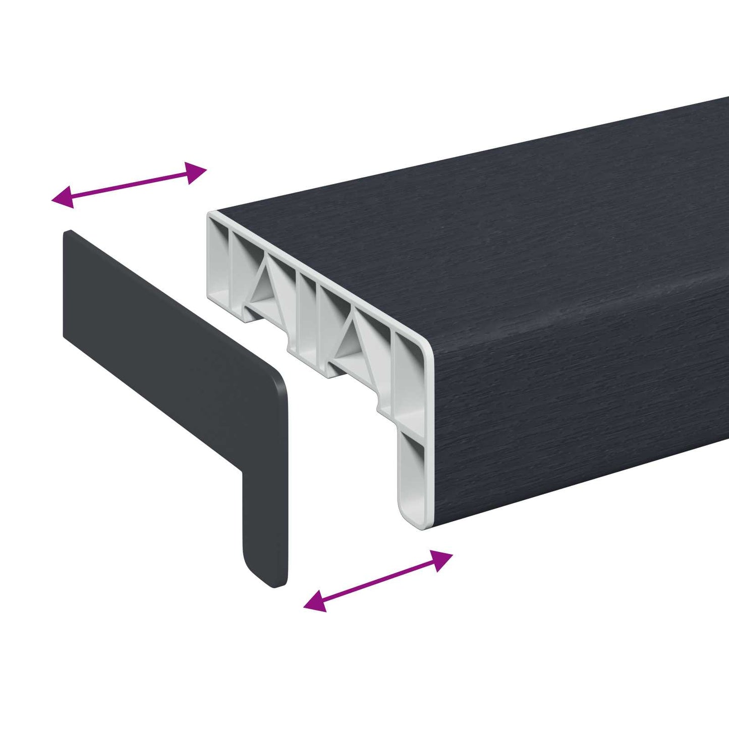 Vindueskarm Anthracit med træstruktur 60 x 15 x 4,5 cm PVC