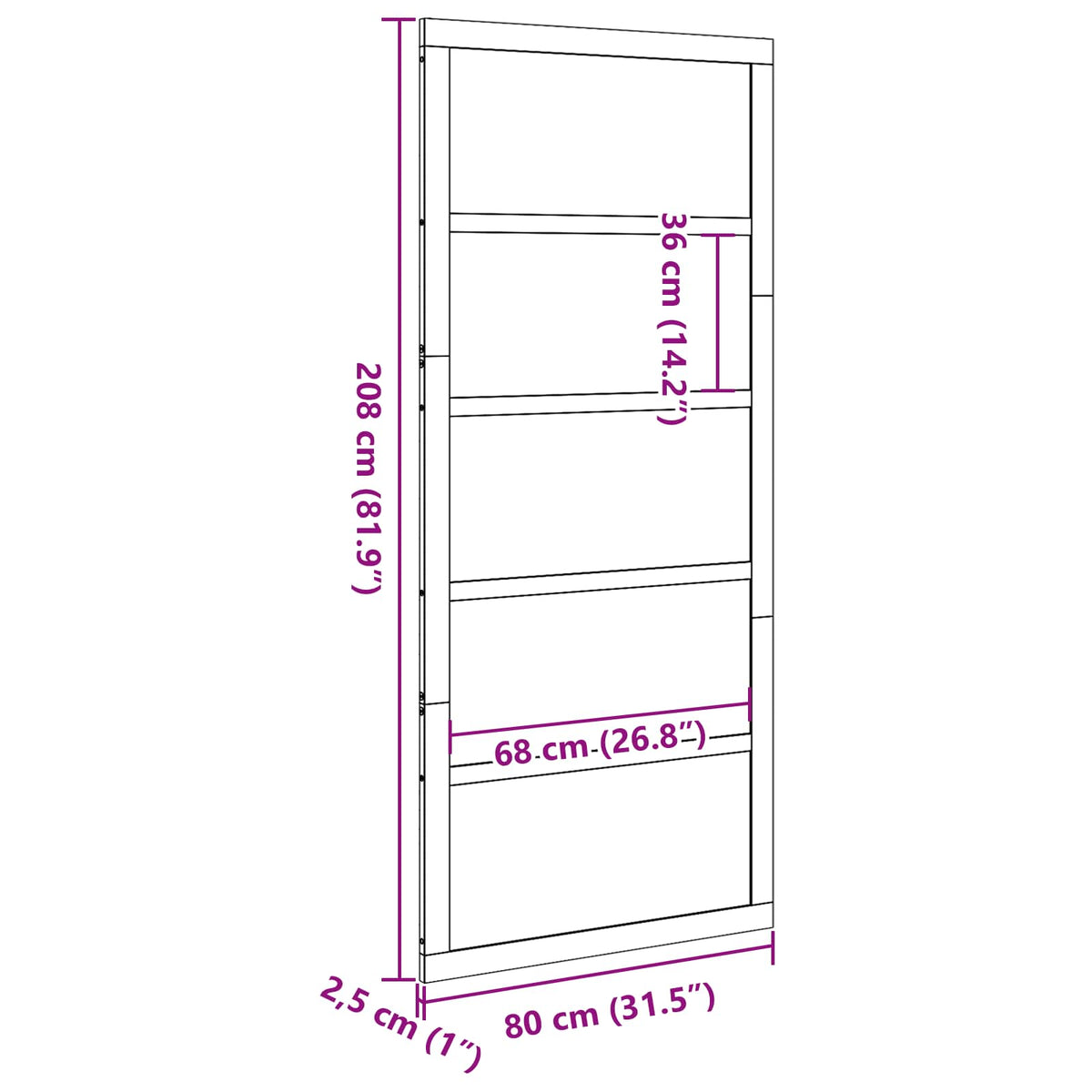 Ladedør 80 x 2,5 x 208 cm Massivt fyrretræ Naturfarvet
