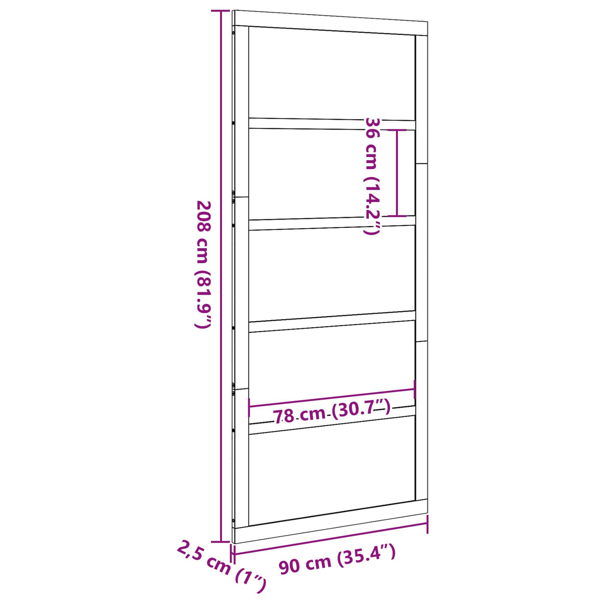 Ladedør 100 x 2,5 x 208 cm Massivt fyrretræ Naturfarvet