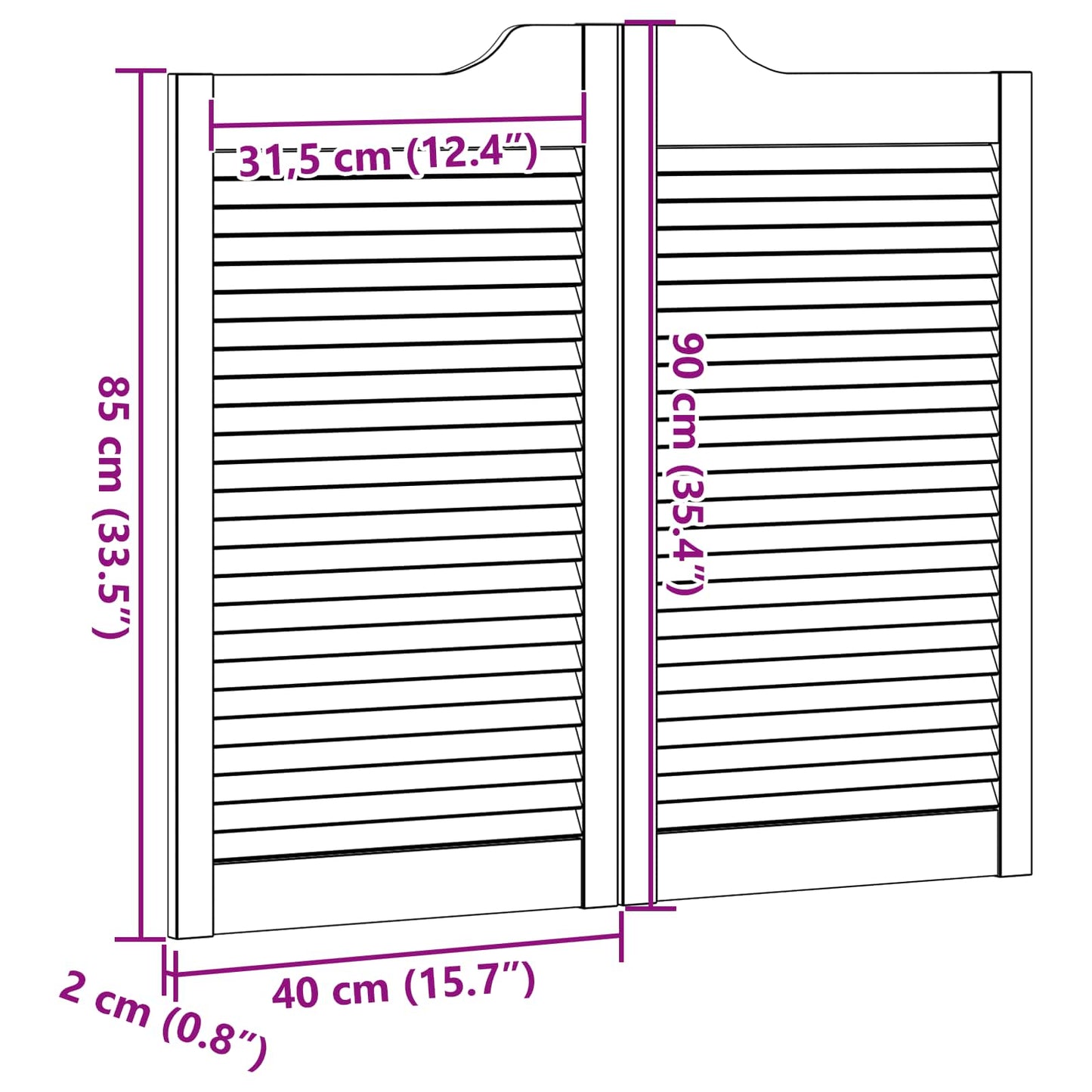Svingdøre 2 stk. 90 x 40 cm Massivt fyrretræ Hvid