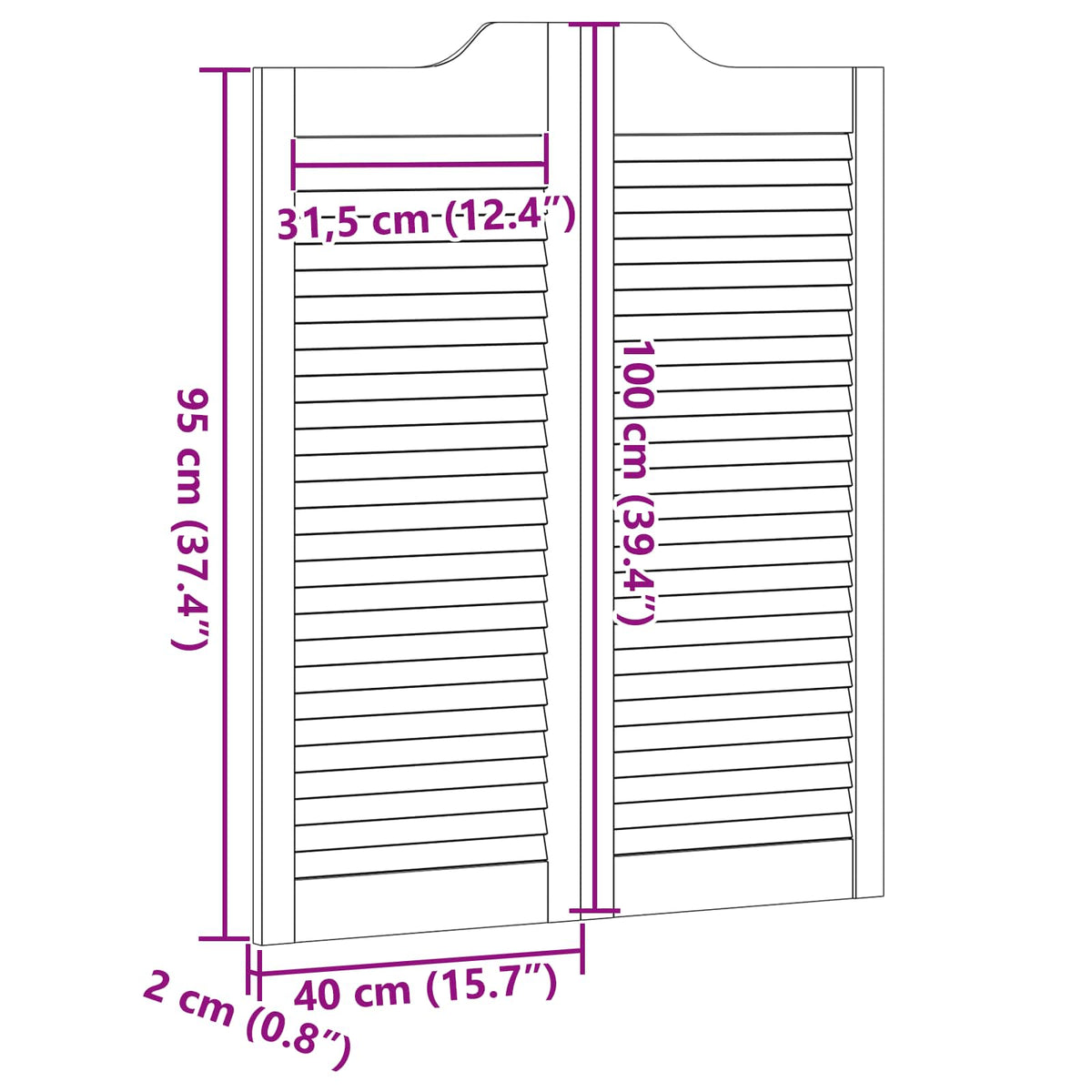 Svingdøre 100 x 40 cm Massivt fyrretræ Hvid