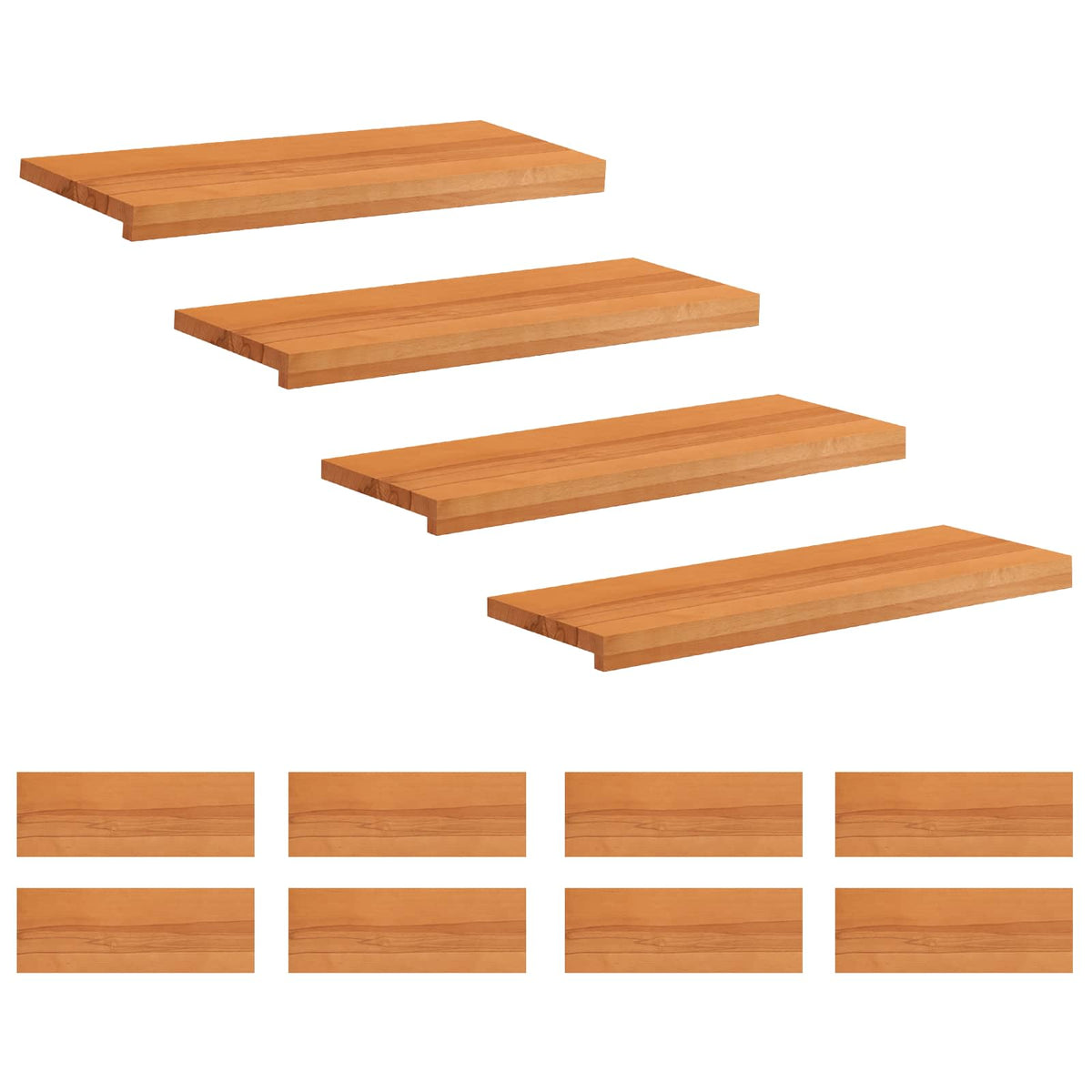 Trappetrin 12 stk. 80 x 25 x 2 cm Lys Brun Solid bøg