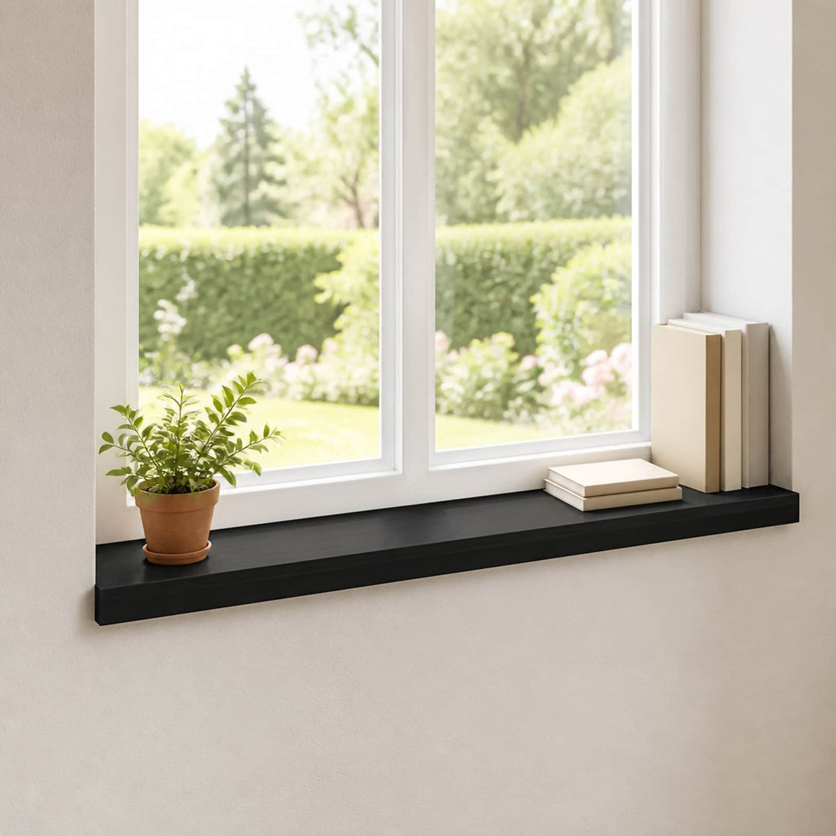 Vindueskarme 2 stk. Sort 80x 15 x 2 cm Solid bøg