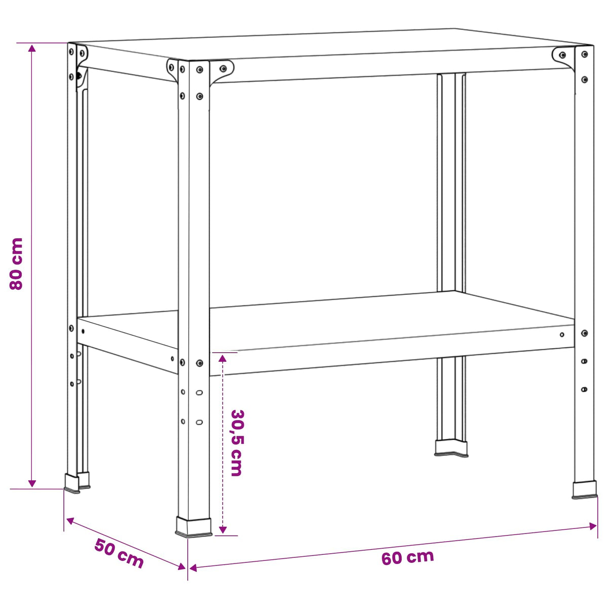 Plantebord 60 x 50 x 80 cm Pulverlakeret stål Sort