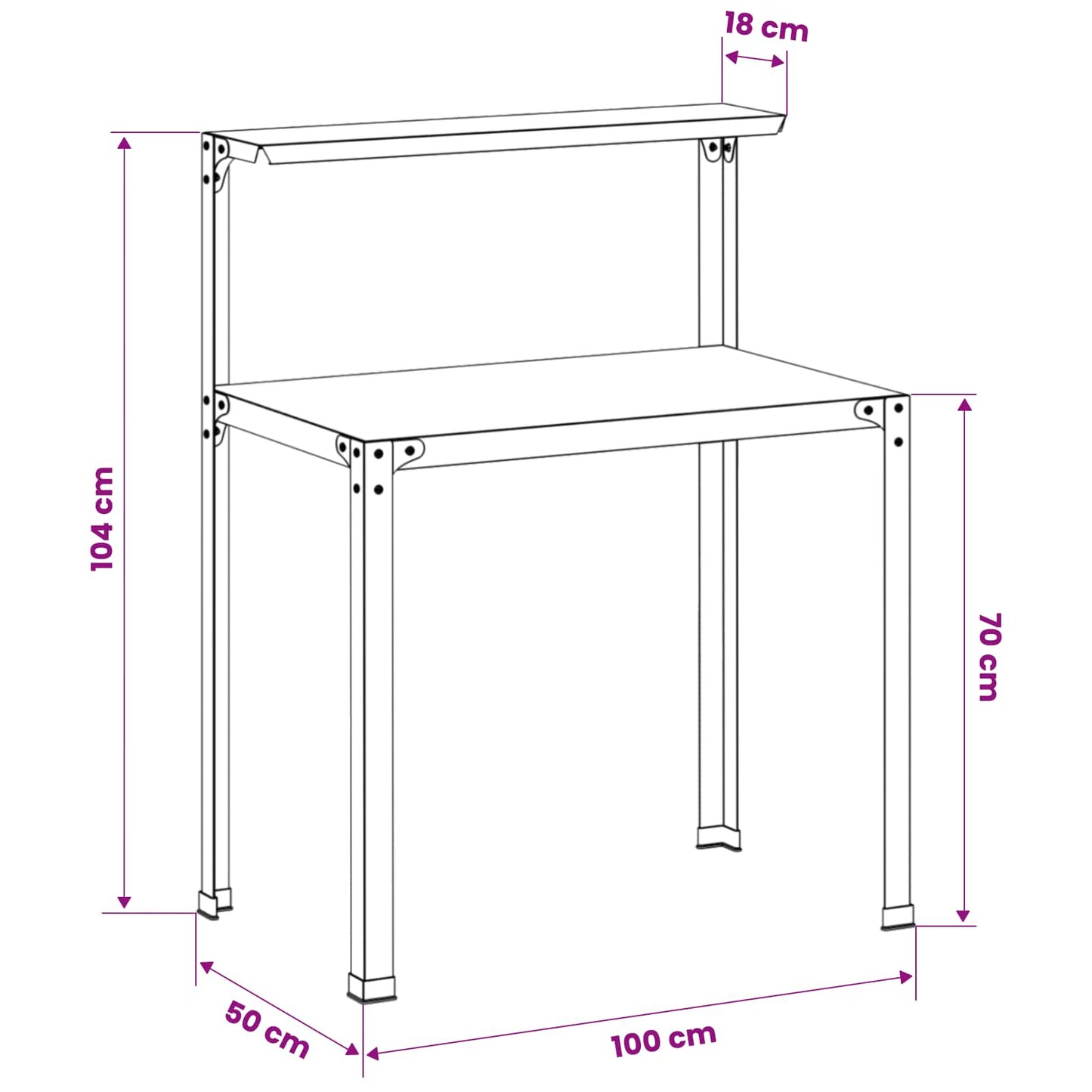 Plantebord 100 x 50 x 104 cm Pulverlakeret stål Sort
