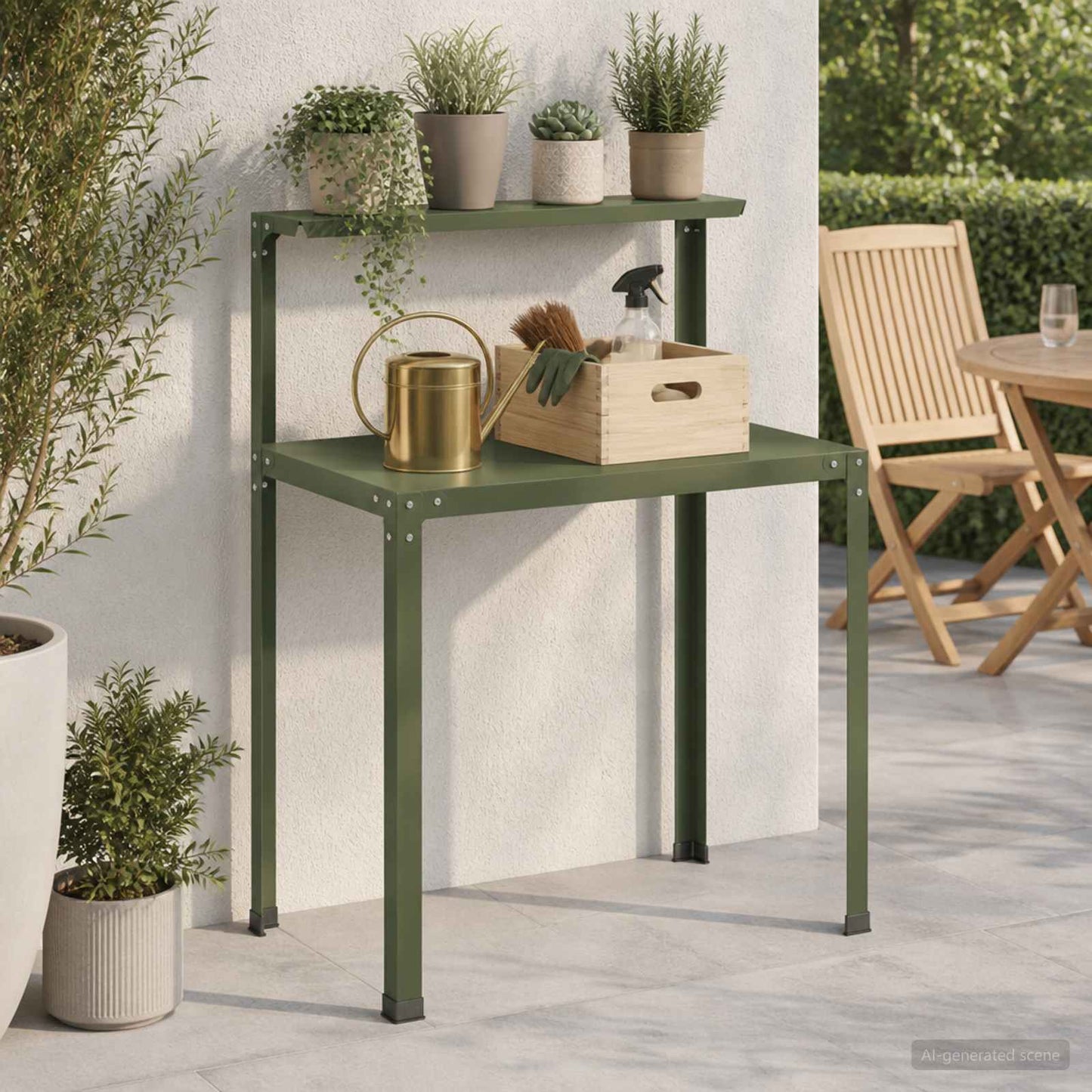 Plantebord 100 x 50 x 104 cm Pulverlakeret stål Olivengrøn
