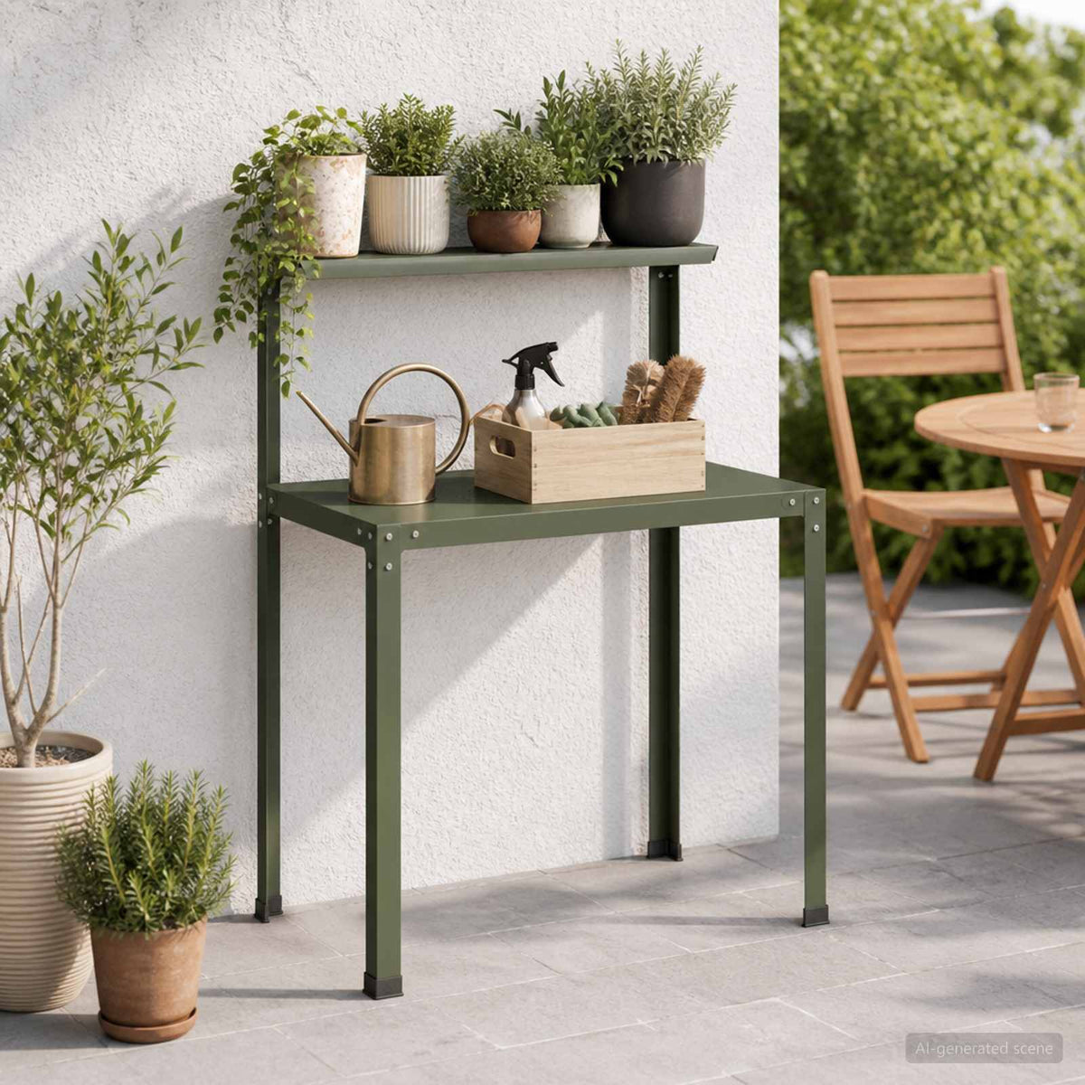 Plantebord 80 x 50 x 104 cm Pulverlakeret stål Olivengrøn