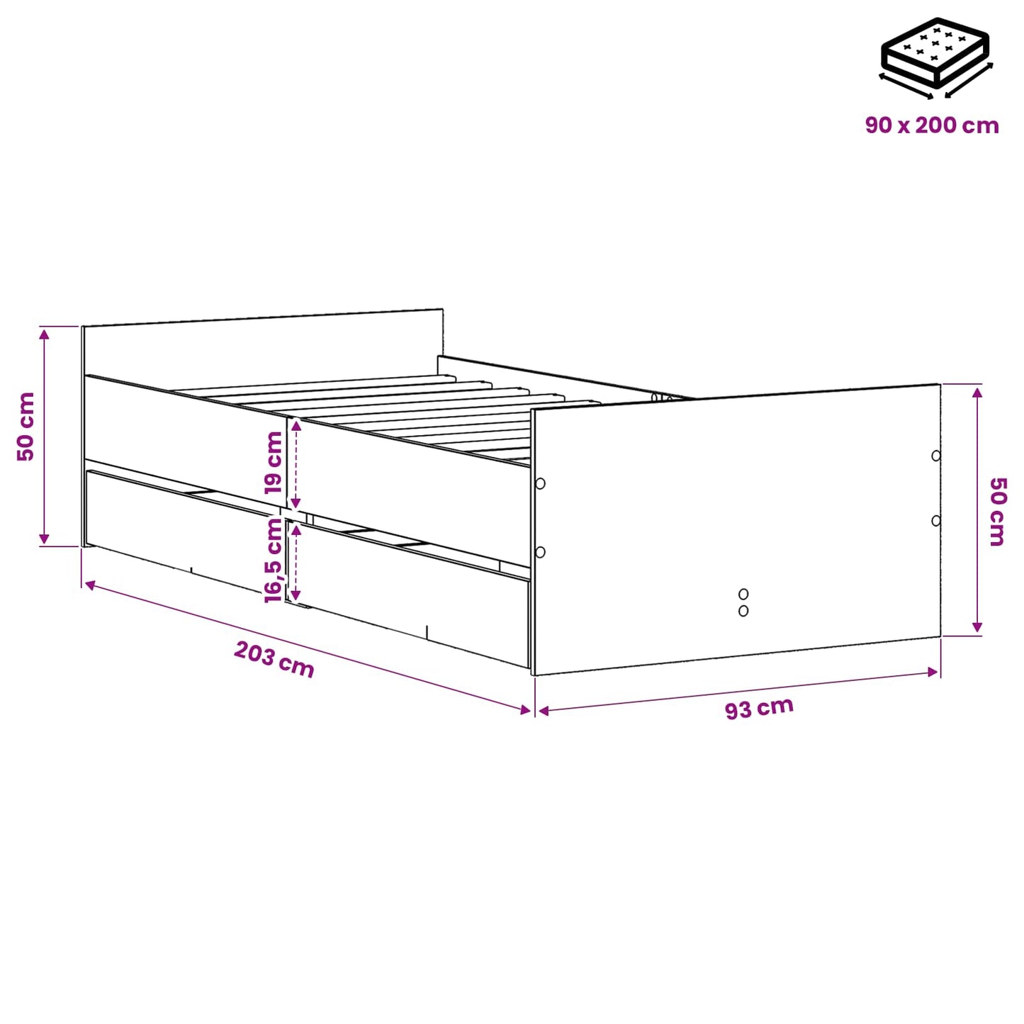 Sengestel Gammelt træ 90 x 200 cm Konstrueret træ