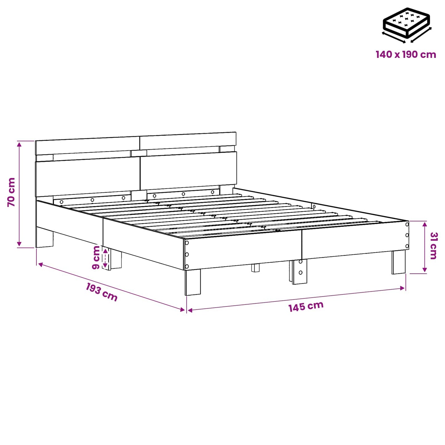 Sengestel Sort eg 140 x 190 cm Konstrueret træ