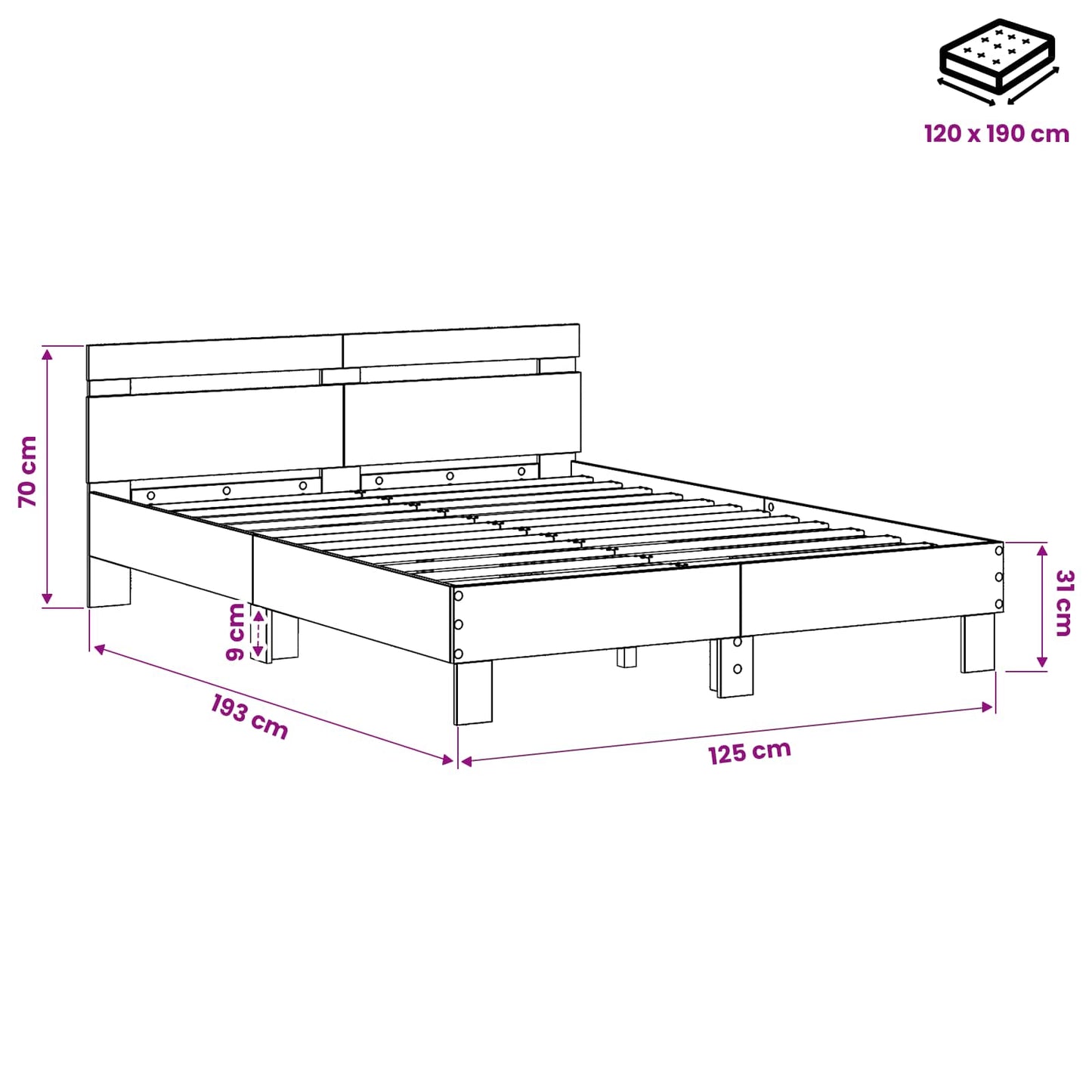 Sengestel Sort eg 120 x 190 cm Konstrueret træ