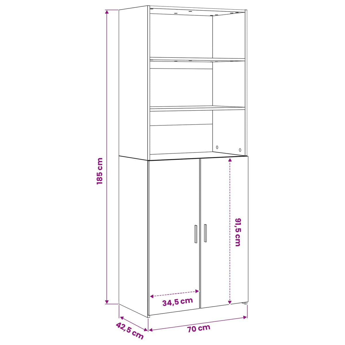 Highboard Gammelt træ 70 x 42,5 x 185 cm Konstrueret træ