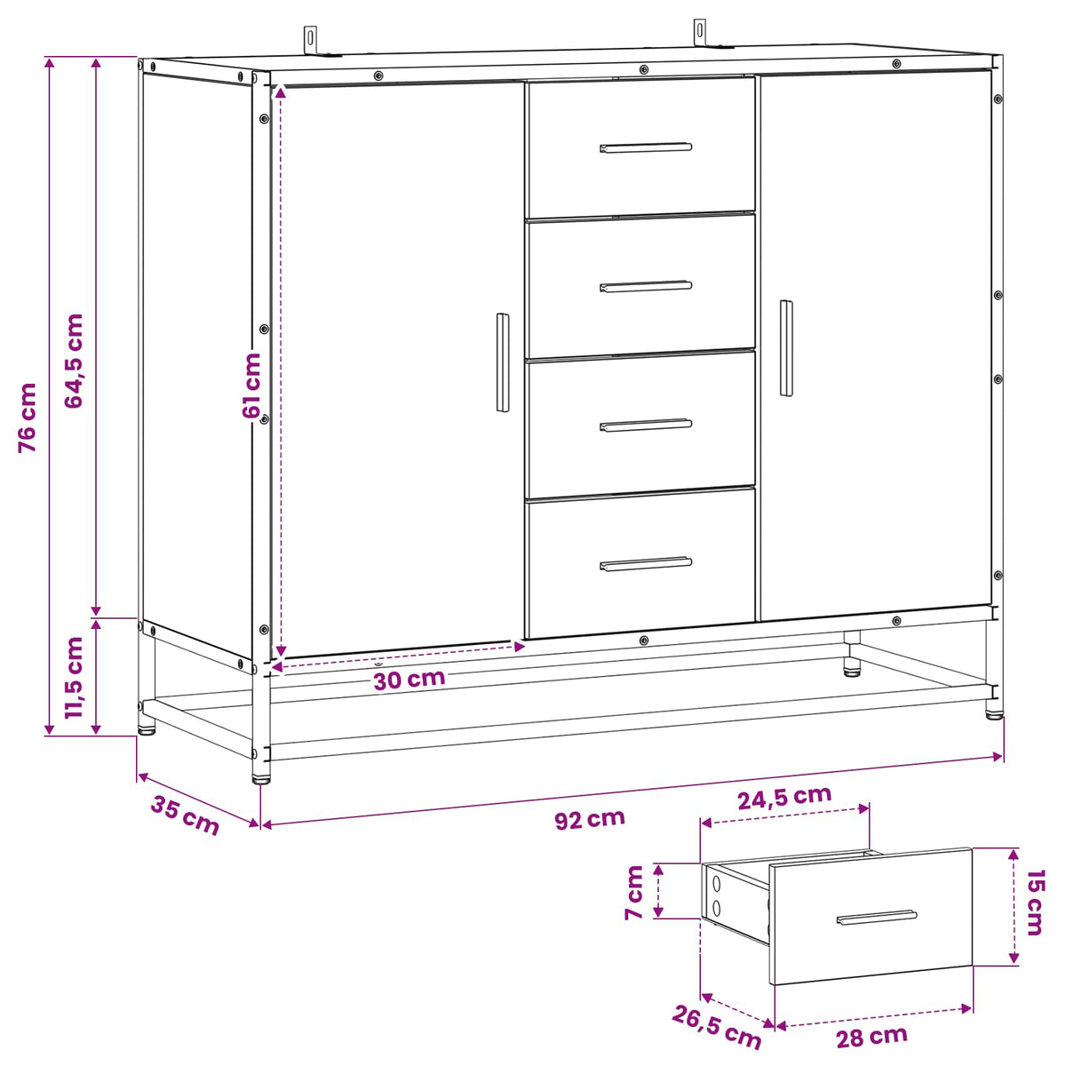 Sideboard Artisan-eg 92 x 35 x 76 cm Konstrueret træ
