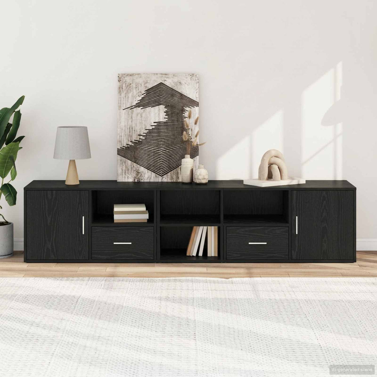 Hjørneskab med skuffe Sort eg 200 x 40 x 45 cm Konstrueret træ