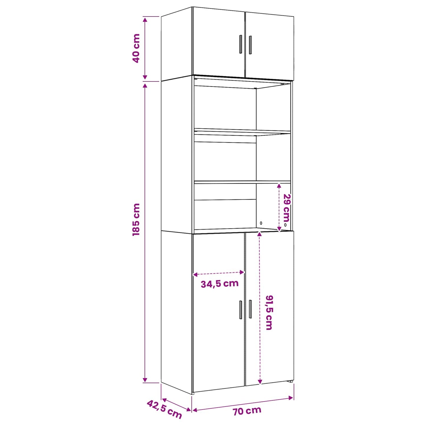 Opbevaringsskab med hylder Sort eg 70 x 42,5 x 225 cm