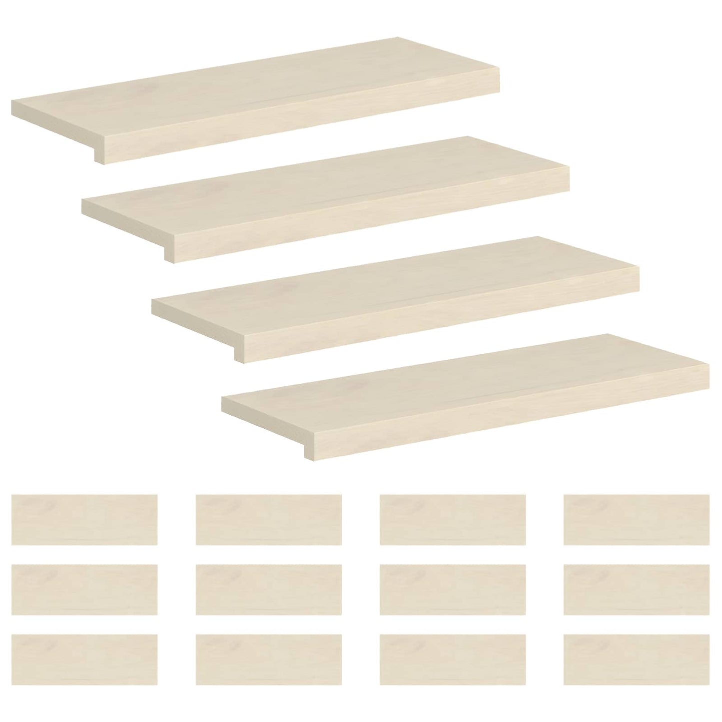 Trappe Tread 16 stk. 80 x 25 x 2 cm Hvid Massivt Eg Træ