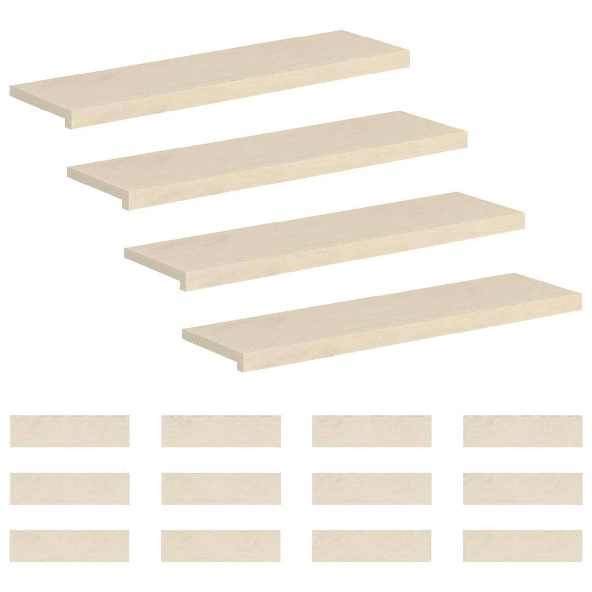 Trappe Tread 16 stk. 90 x 25 x 2 cm Hvid Massivt Eg Træ