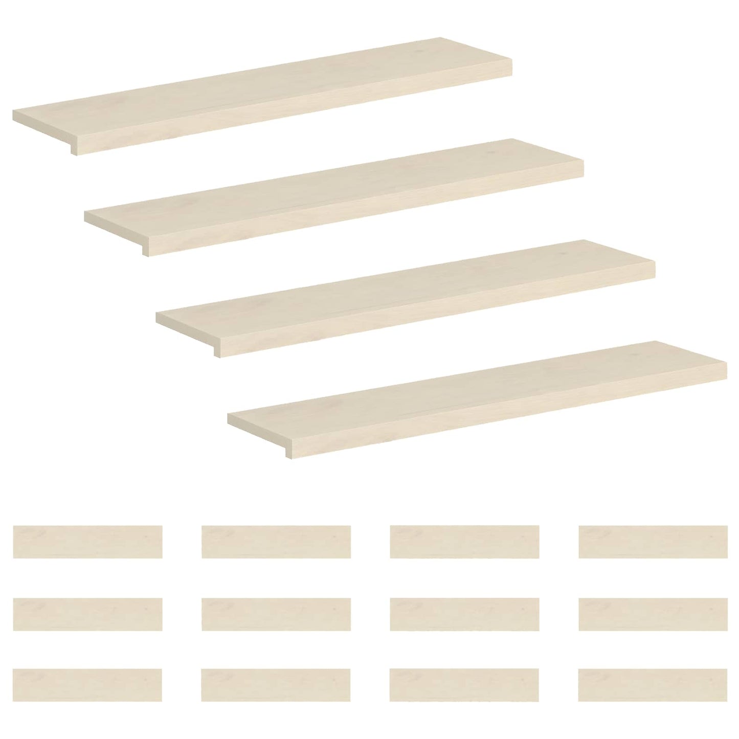 Trappe Tread 16 stk. 120 x 25 x 2 cm Hvid Massivt Eg Træ