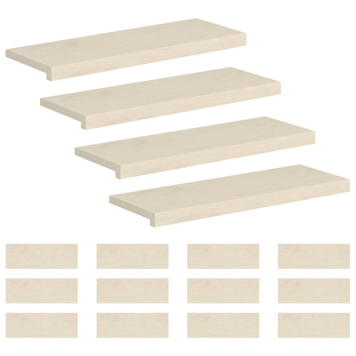 Trappe Tread 16 stk. 70 x 30 x 2 cm Hvid Massivt Eg Træ