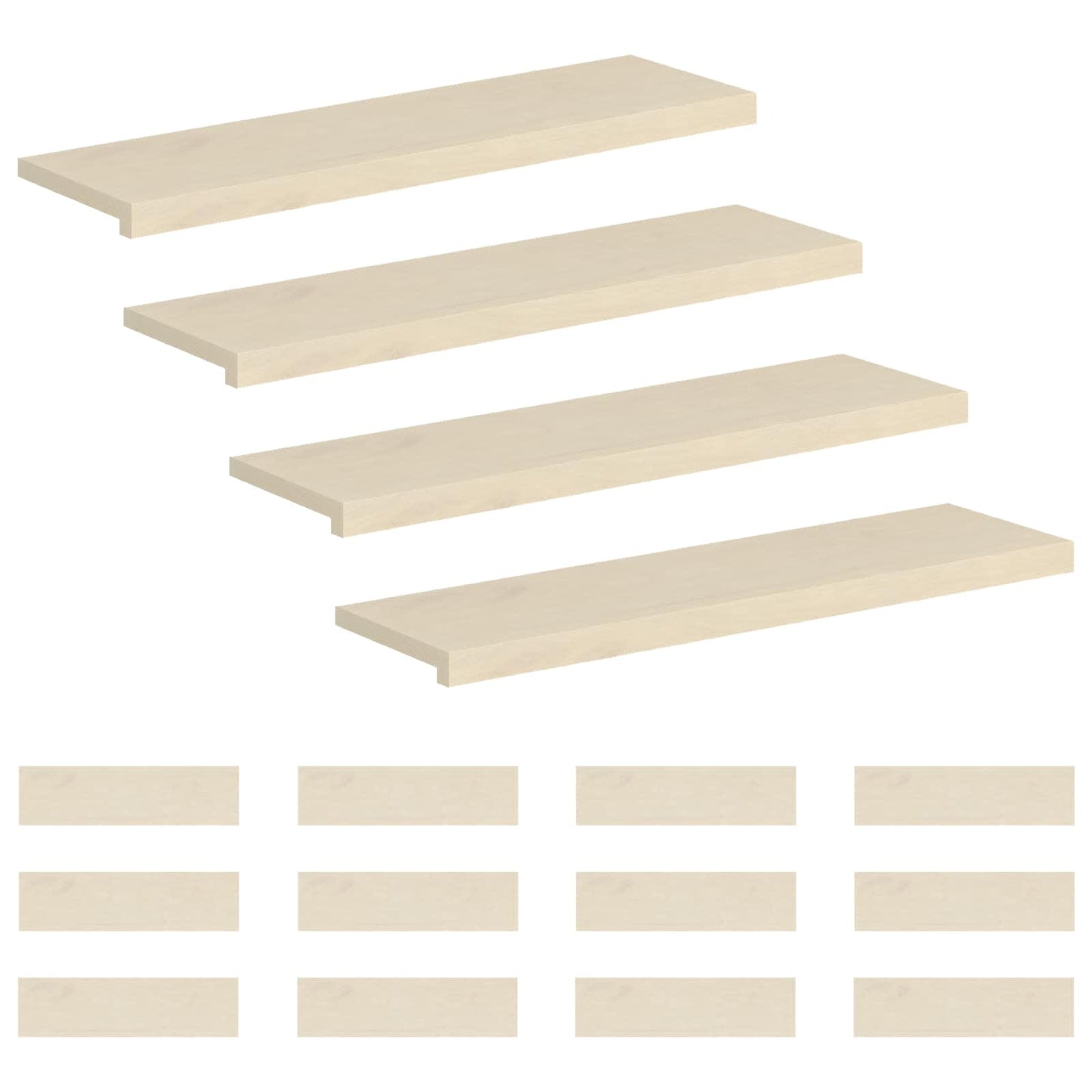 Trappe Tread 16 stk. 90 x 30 x 2 cm Hvid Massivt Eg Træ