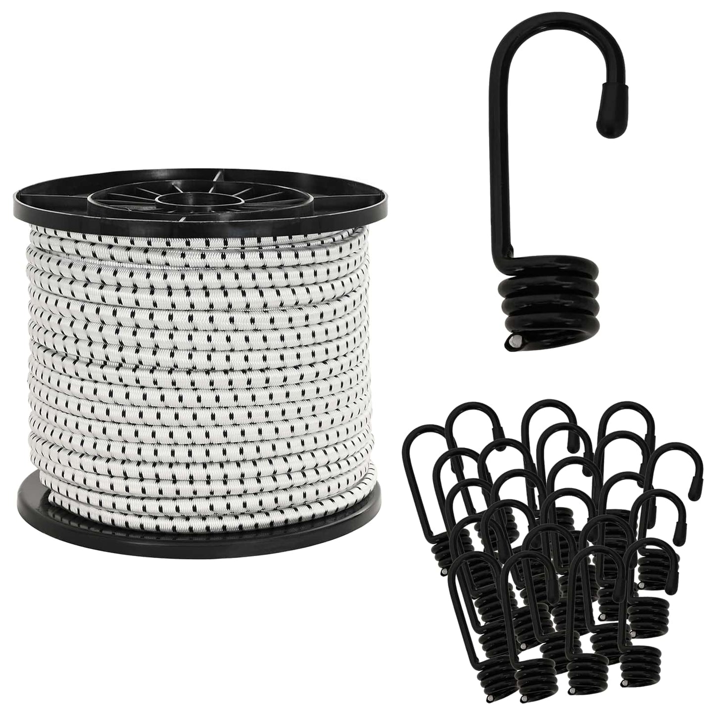 Bungee Snore med Krog 10 mm 50 m Sort og Hvid PP og gummi