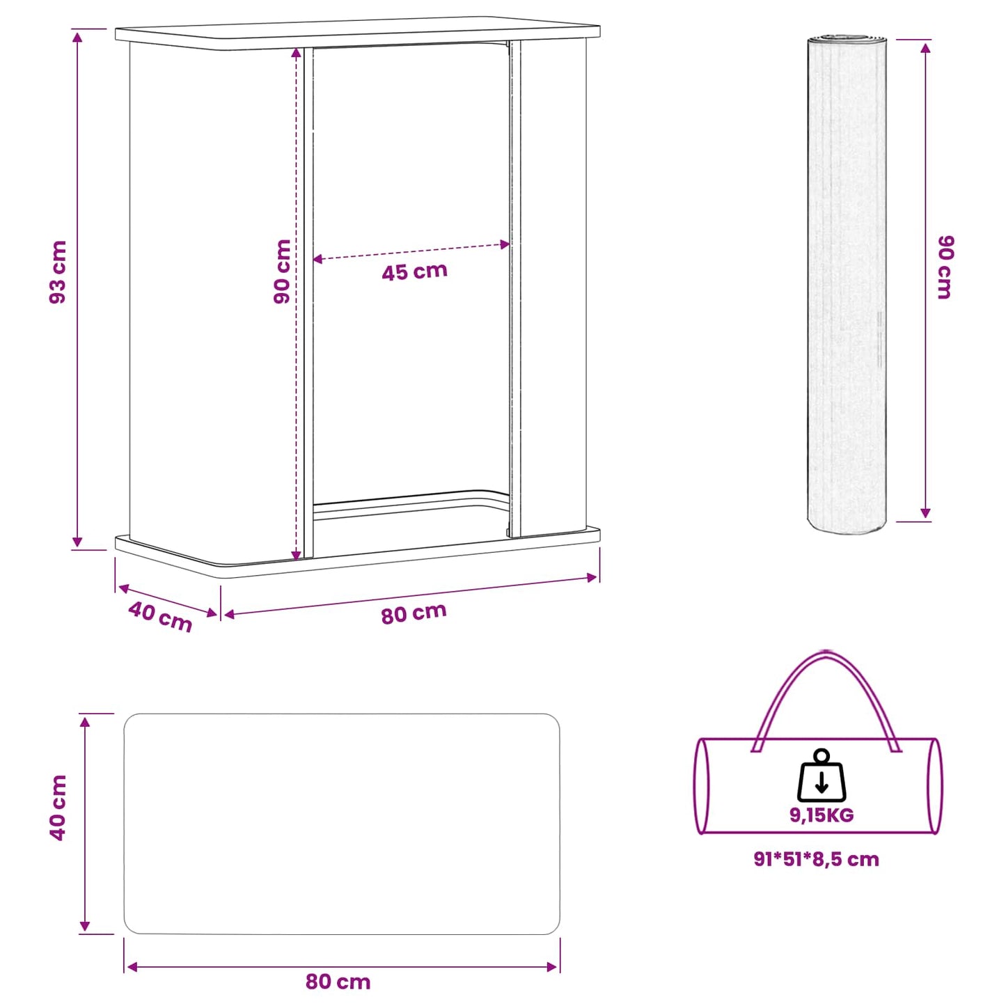 Messebord Lys brun og hvid 80 x 40 x 93 cm
