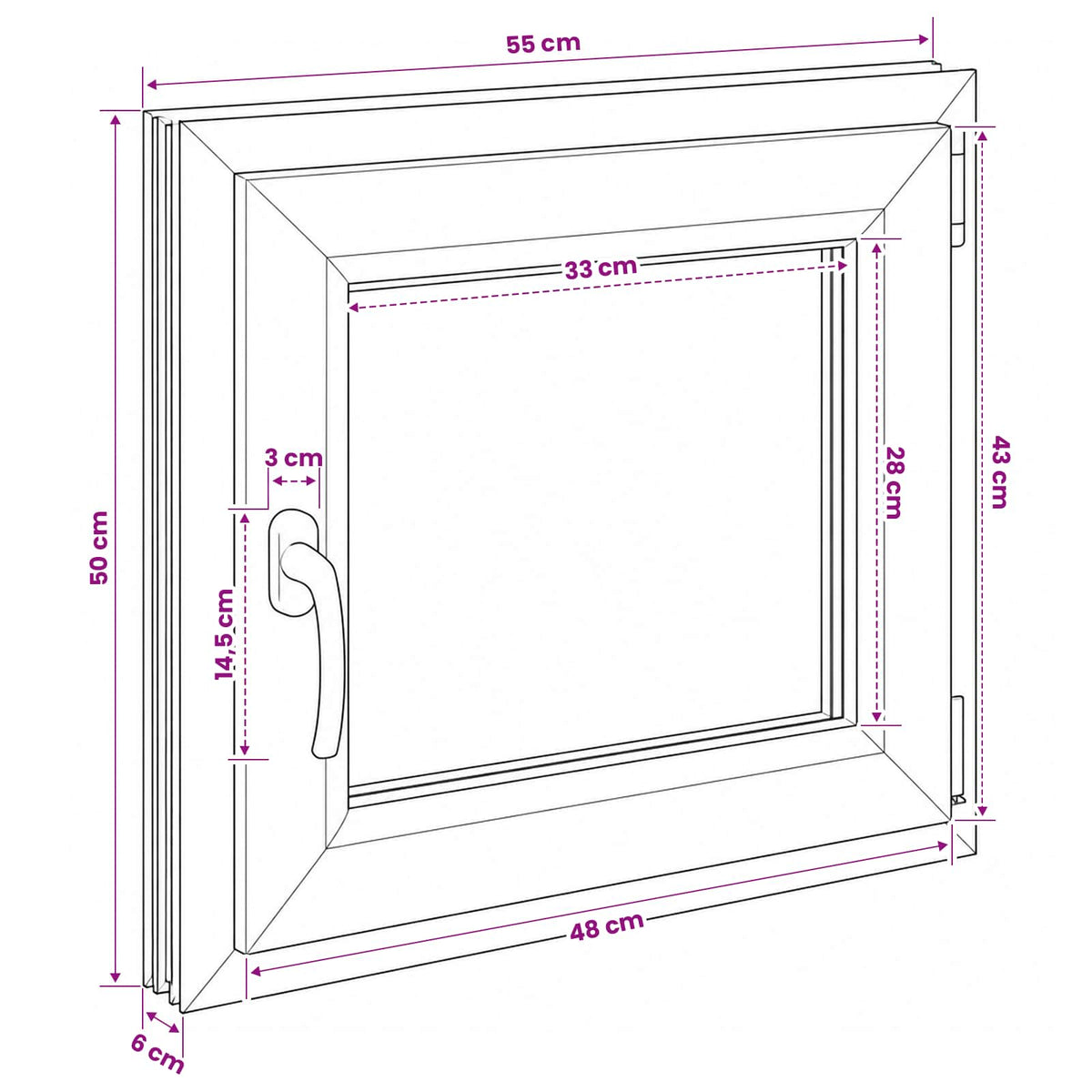 Kældervindue RISOR 55 x 50 cm PVC og glas