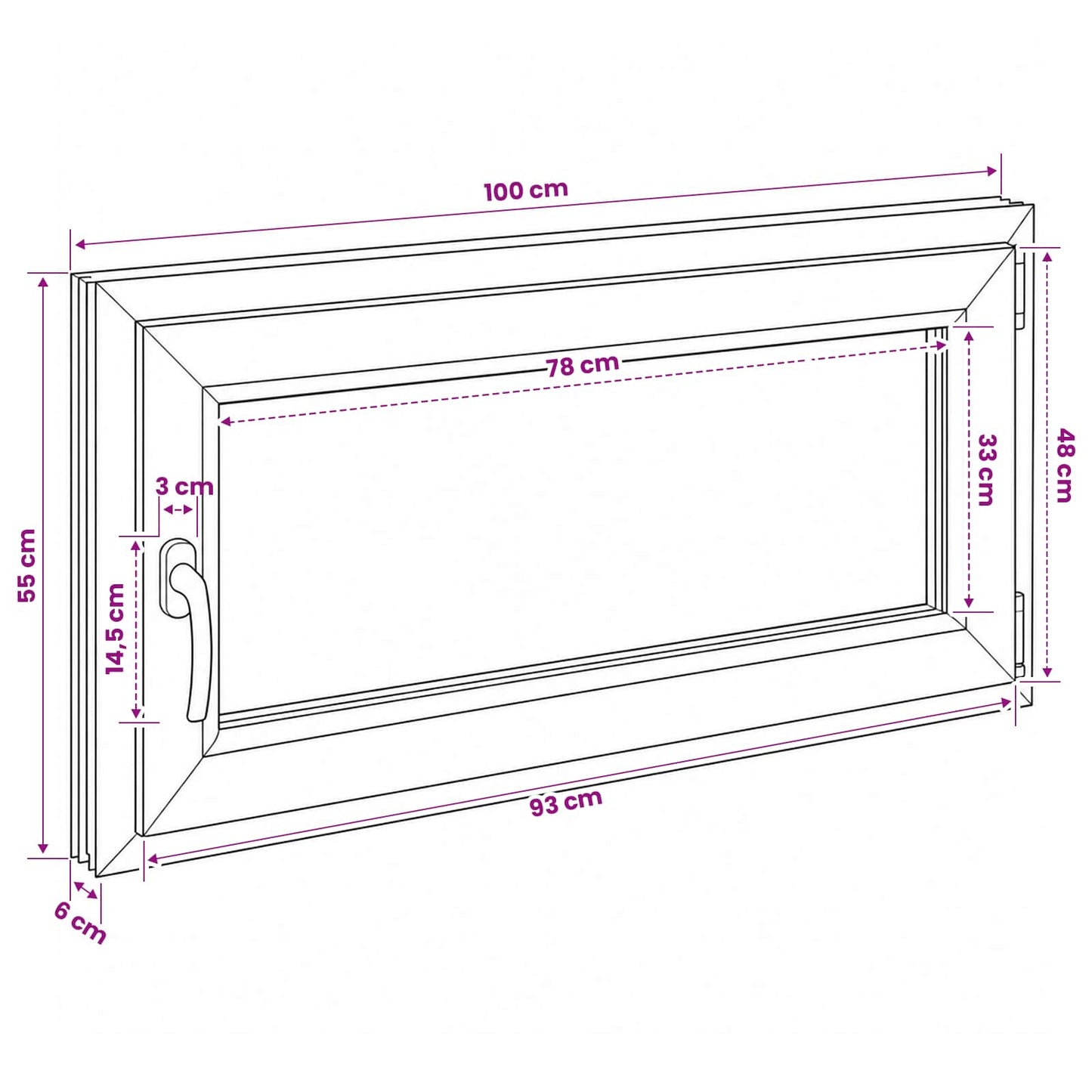 Kældervindue RISOR 100 x 55 cm PVC og glas