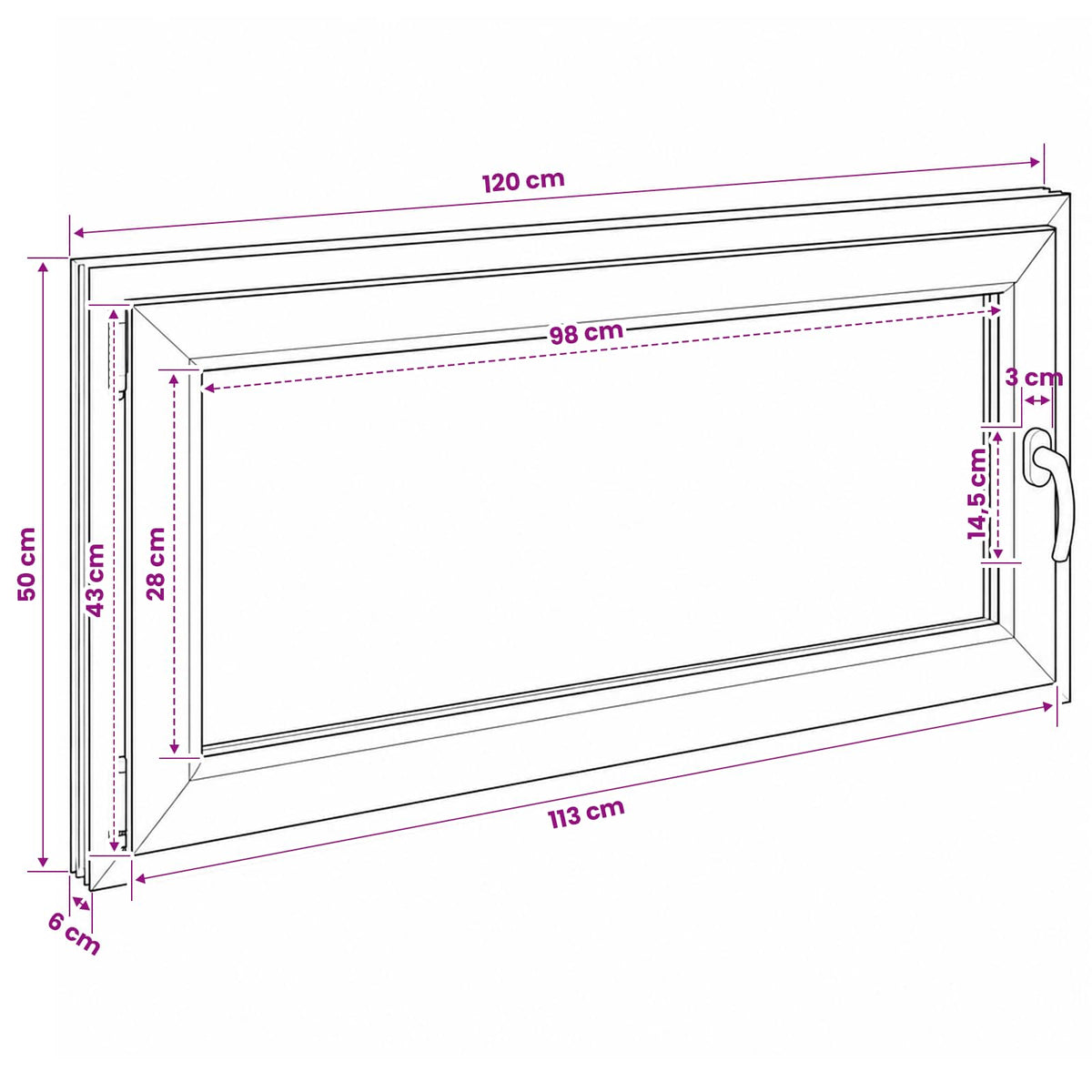 Kældervindue RISOR 120 x 50 cm PVC og glas