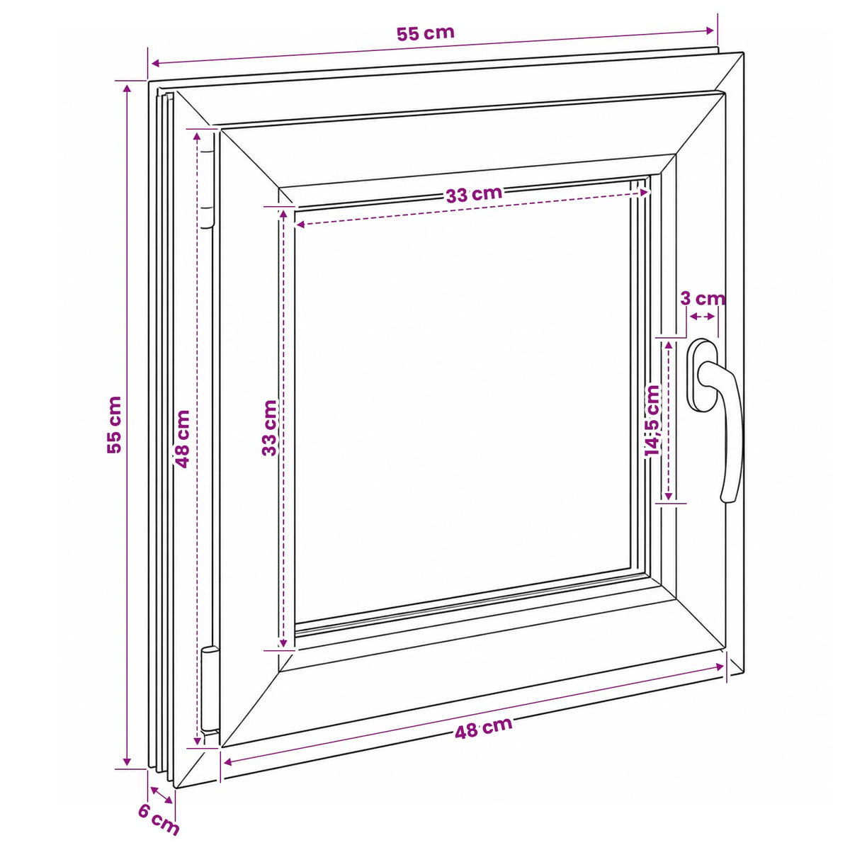 Kældervindue RISOR 55 x 55 cm PVC og glas