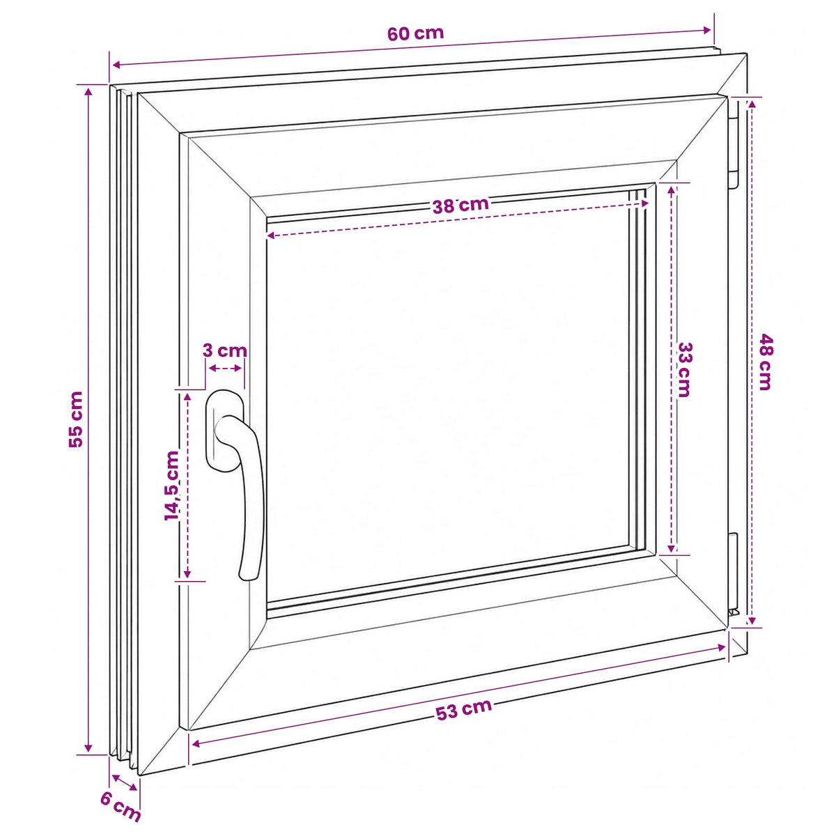 Kældervindue RISOR 60 x 55 cm PVC og glas