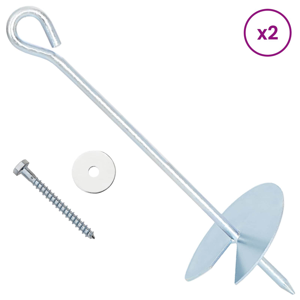 Jordanker 2 stk. Ø10 x 30 cm Galvaniseret metal Sølv