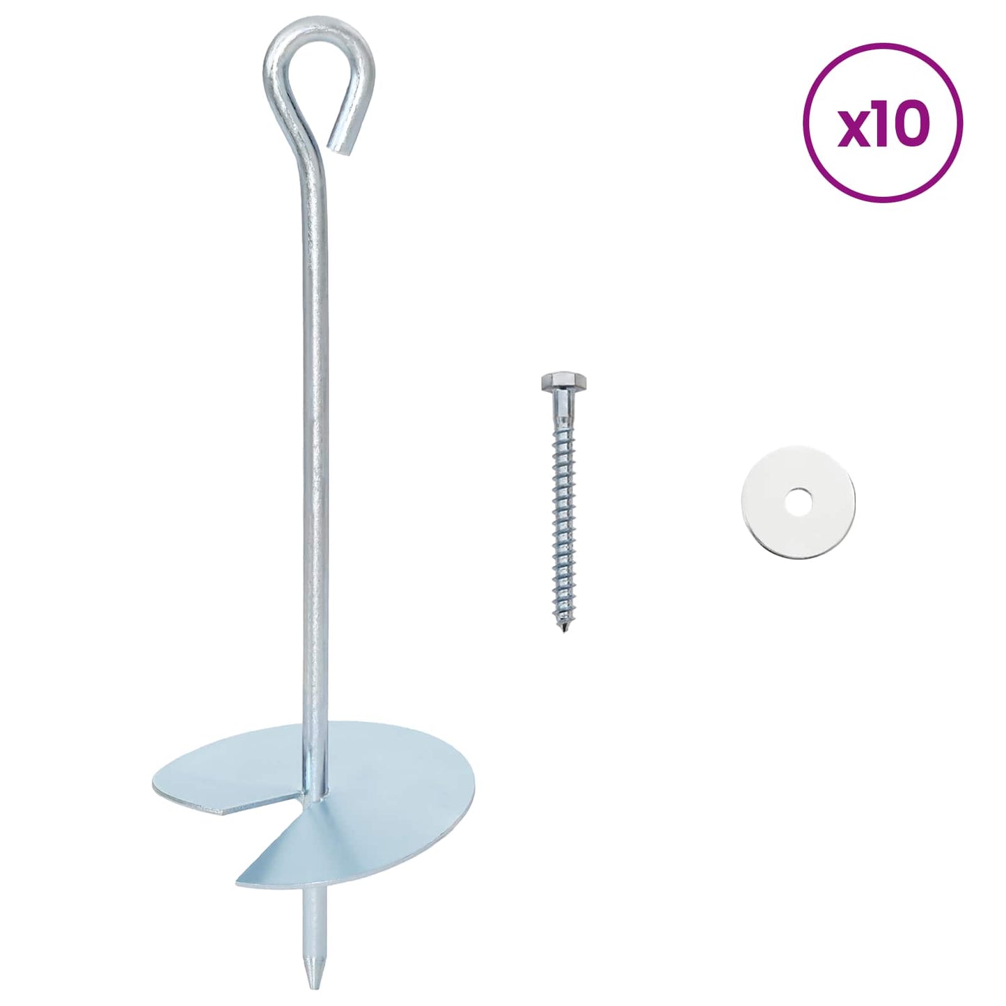 Jordanker 10 stk. Ø10 x 30 cm Galvaniseret metal Sølv