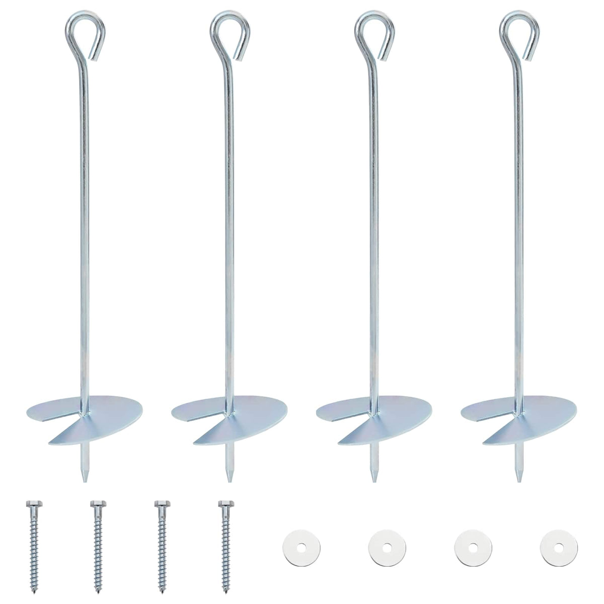 Jordanker 4 stk. Ø10 x 40 cm Galvaniseret metal Sølv