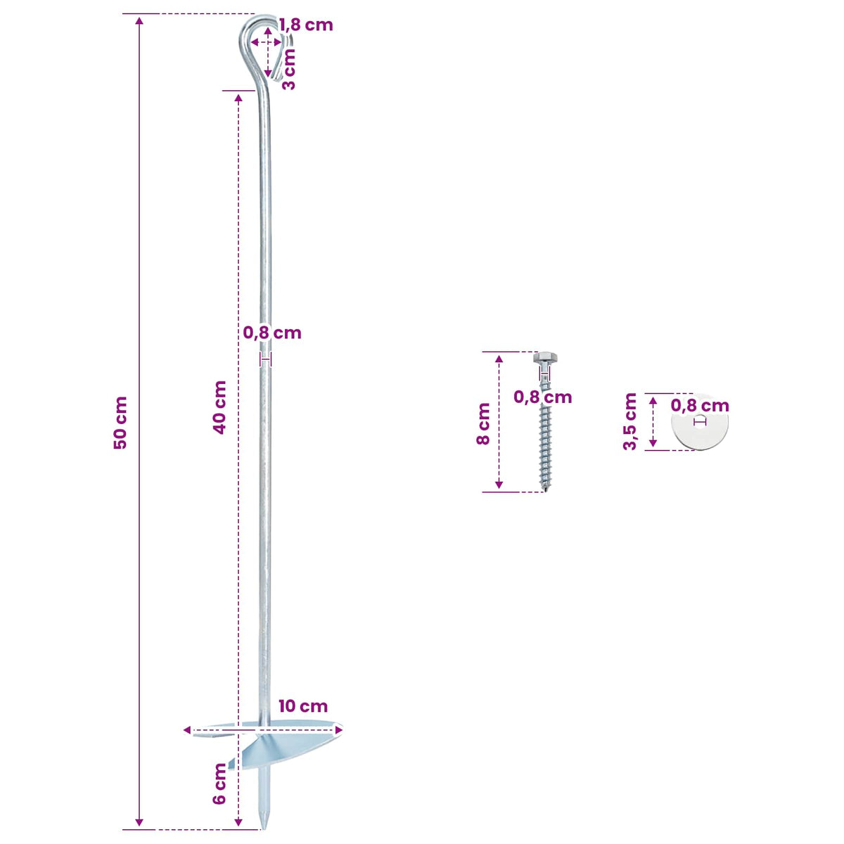 Jordanker 2 stk. Ø10 x 50 cm Galvaniseret metal Sølv