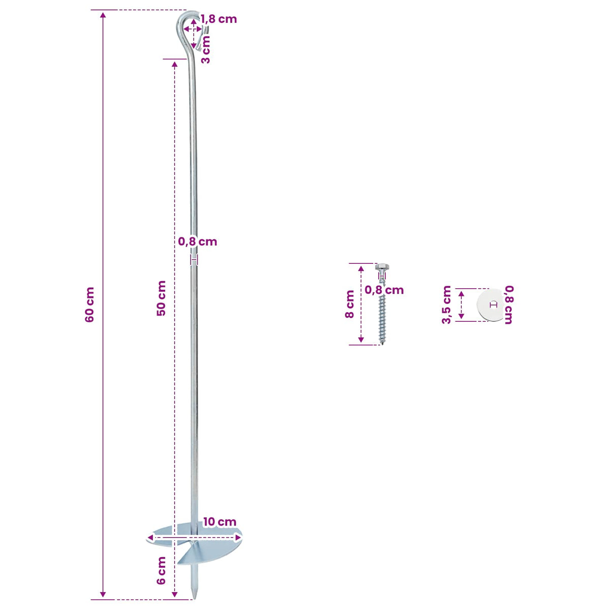 Jordanker 2 stk. Ø10 x 60 cm Galvaniseret metal Sølv