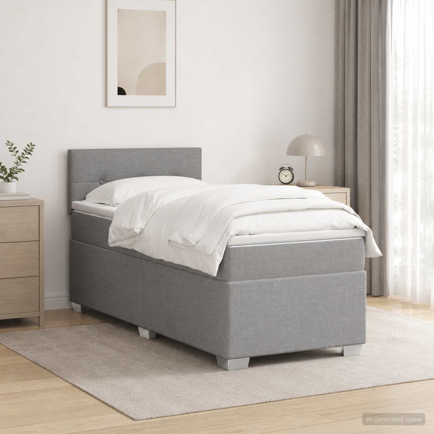 Boxmadras med topmadras med hovedgærde Lysegrå 90 x 190 cm Stof