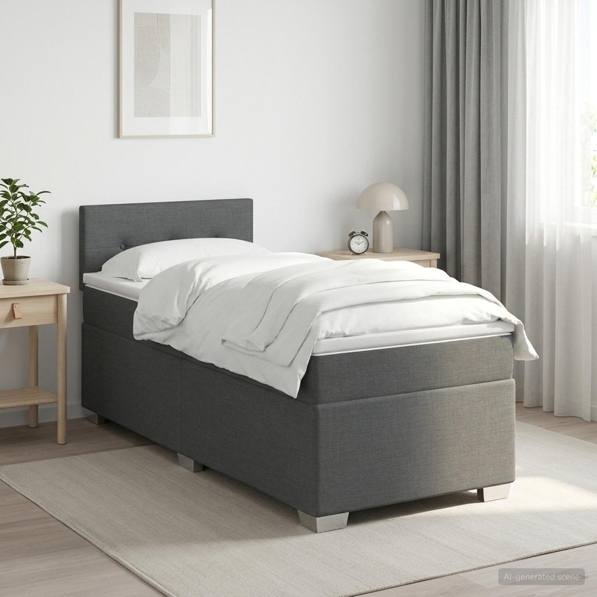Boxmadras med topmadras Mørkegrå 90 x 200 cm Stof