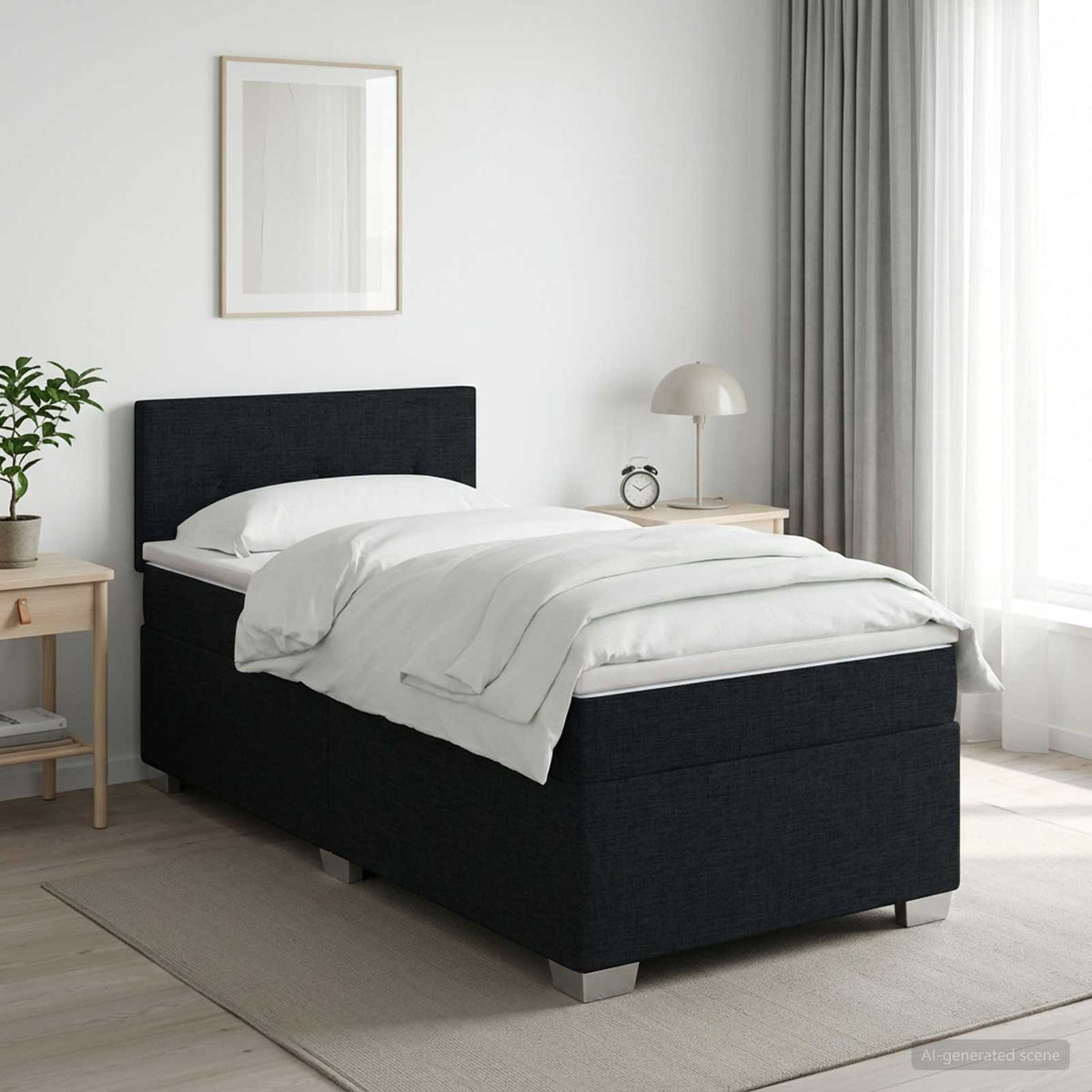 Boxmadras med topmadras med hovedgærde Sort 100 x 200 cm Stof