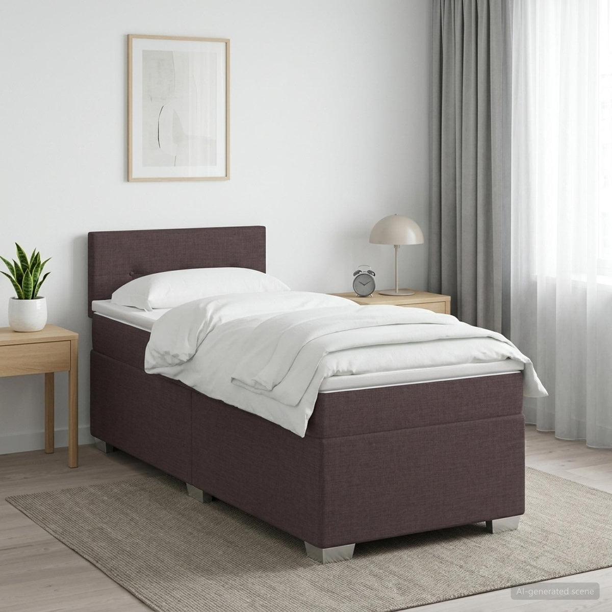 Boxmadras med topmadras Mørk Brun 100 x 200 cm Stof