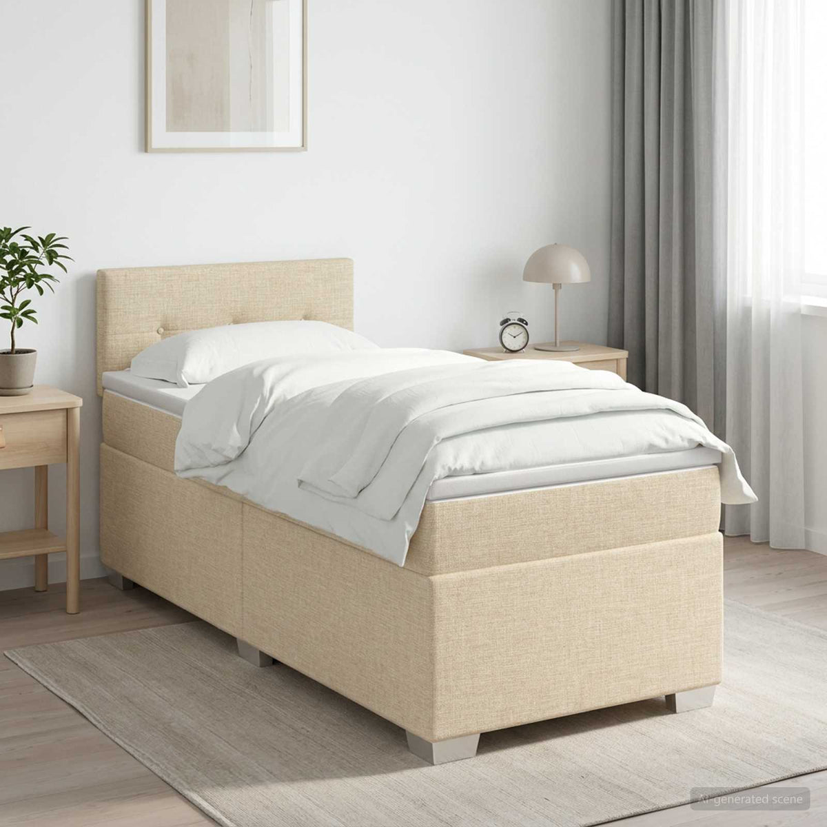 Boxmadras med topmadras Cremefarvet 90 x 200 cm Stof