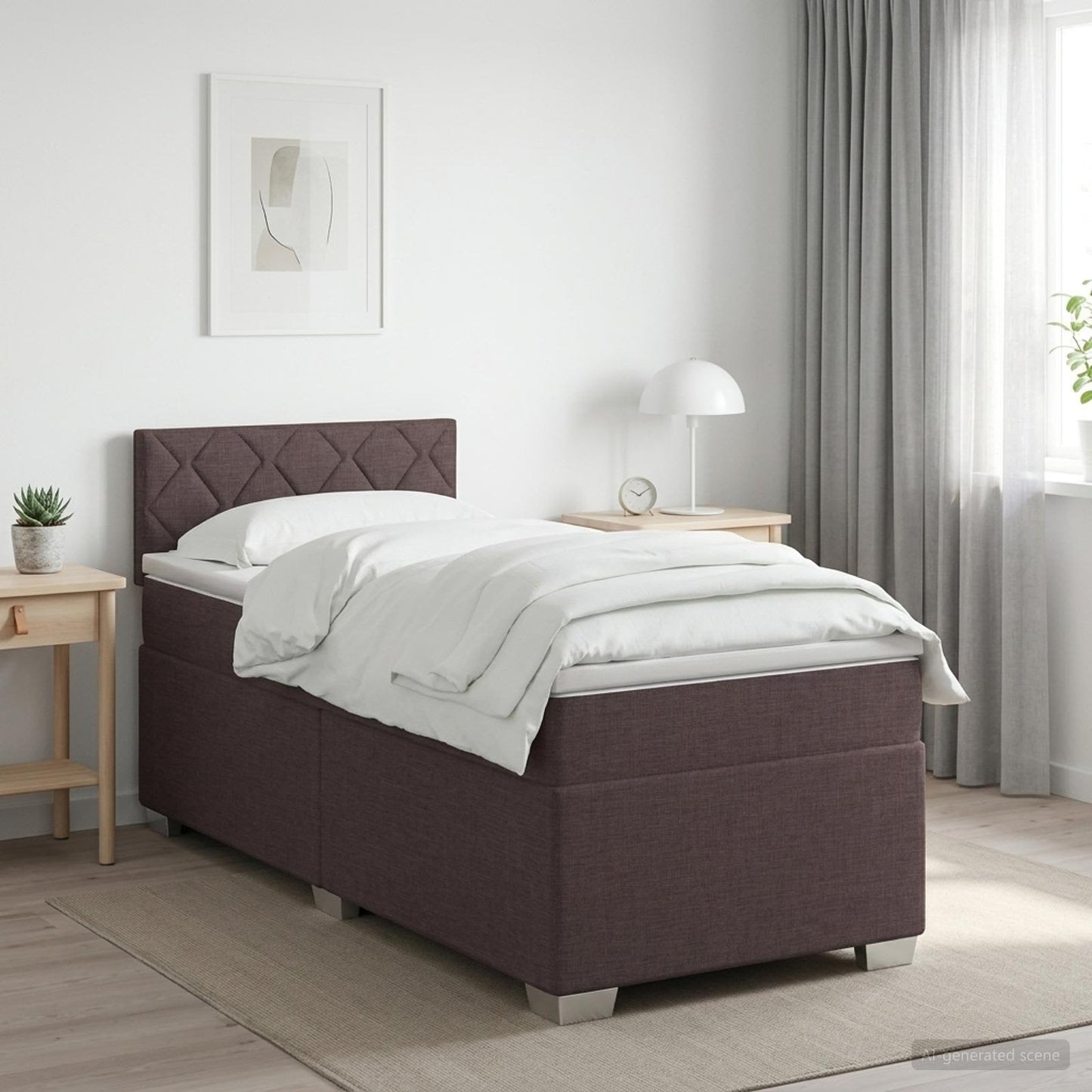 Boxmadras med topmadras Mørk Brun 80 x 200 cm Stof