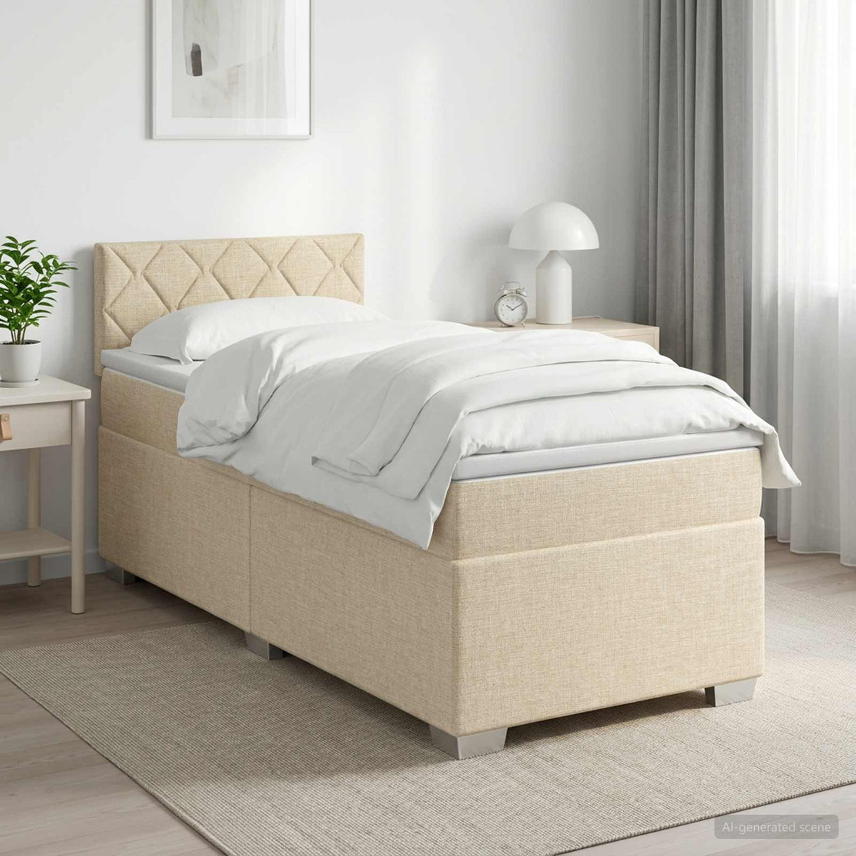 Boxmadras med topmadras Cremefarvet 90 x 190 cm Stof