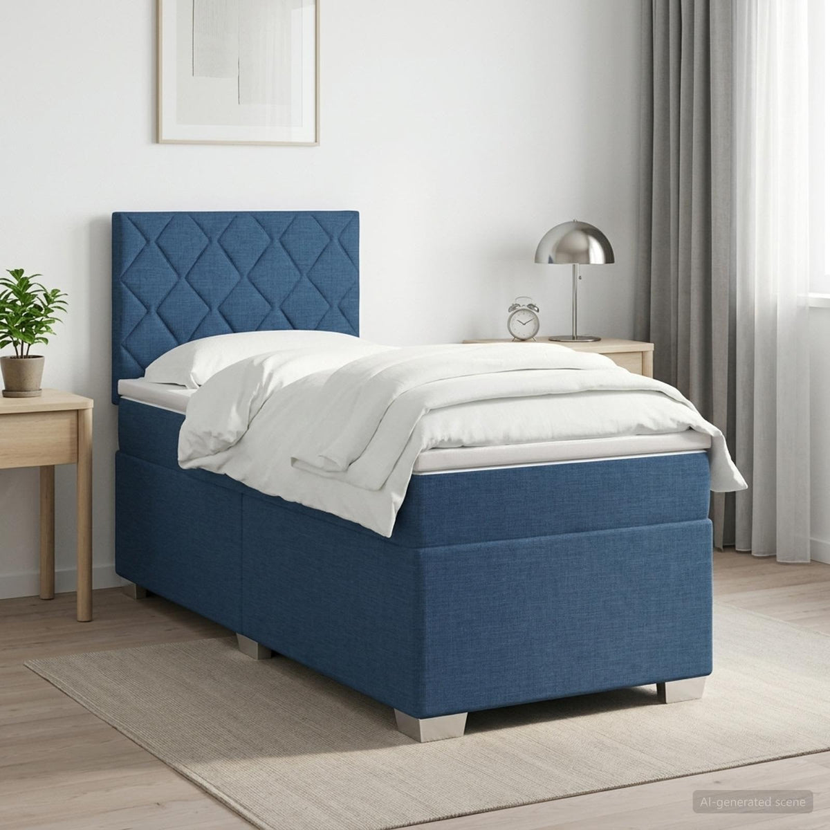 Boxmadras med topmadras med hovedgærde Blå 90 x 200 cm Stof