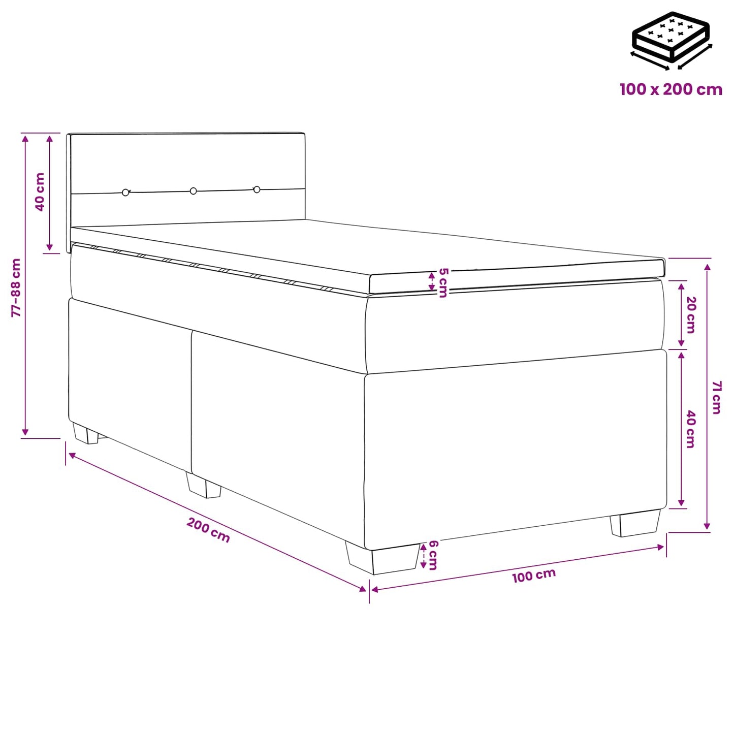 Boxmadras med topmadras Cremefarvet 100 x 200 cm Stof