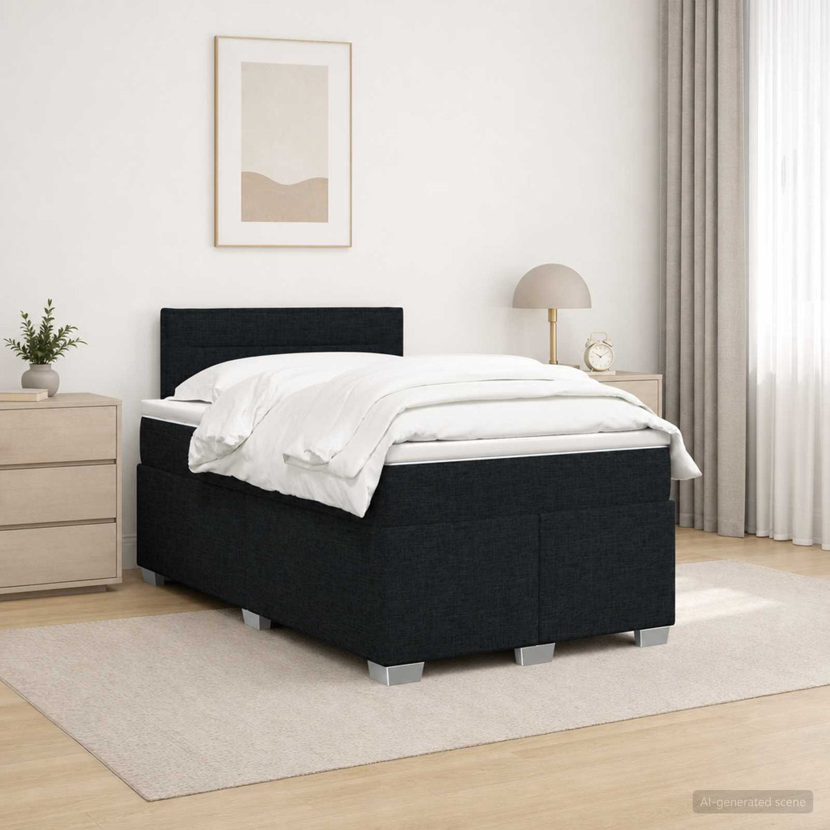 Boxmadras med topmadras med hovedgærde Sort 120 x 190 cm Stof