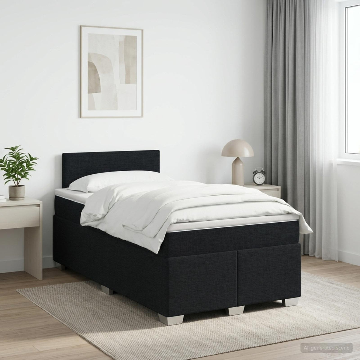 Boxmadras med topmadras med hovedgærde Sort 120 x 190 cm Stof