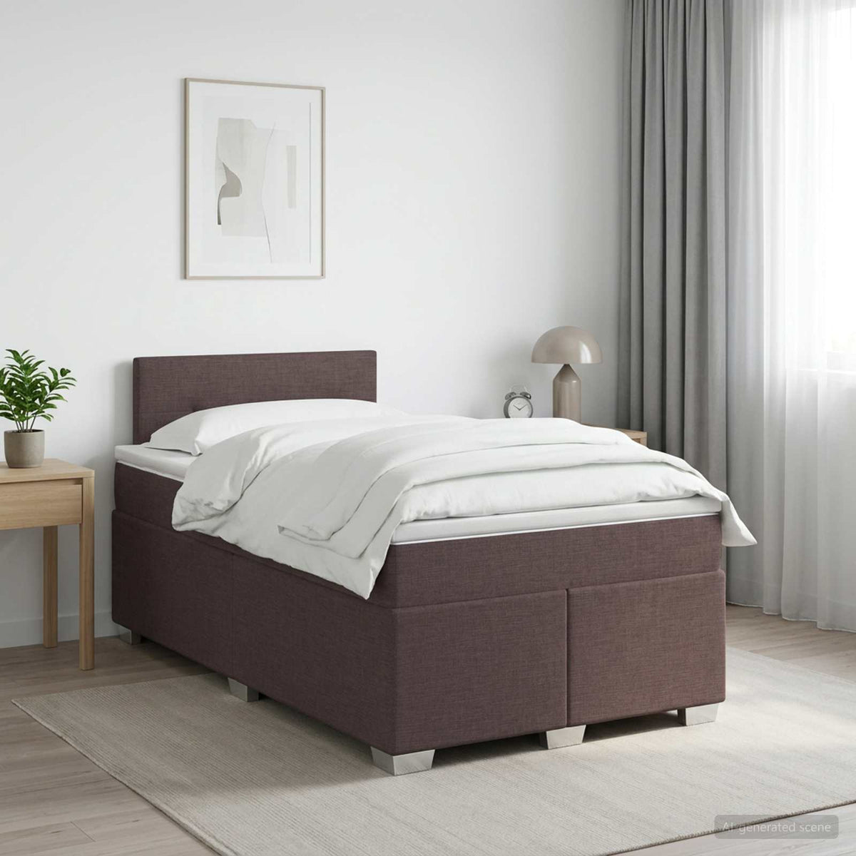Boxmadras med topmadras Mørk Brun 120 x 190 cm Stof
